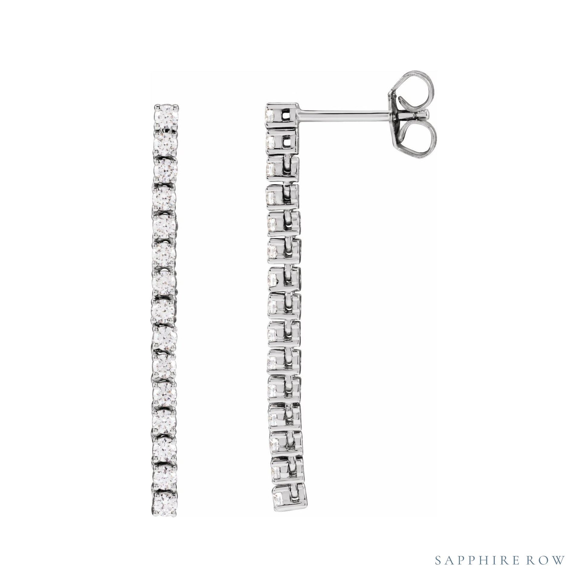 Sapphire Row Natural Diamond Mini Round Tennis Earrings - 14K White Gold