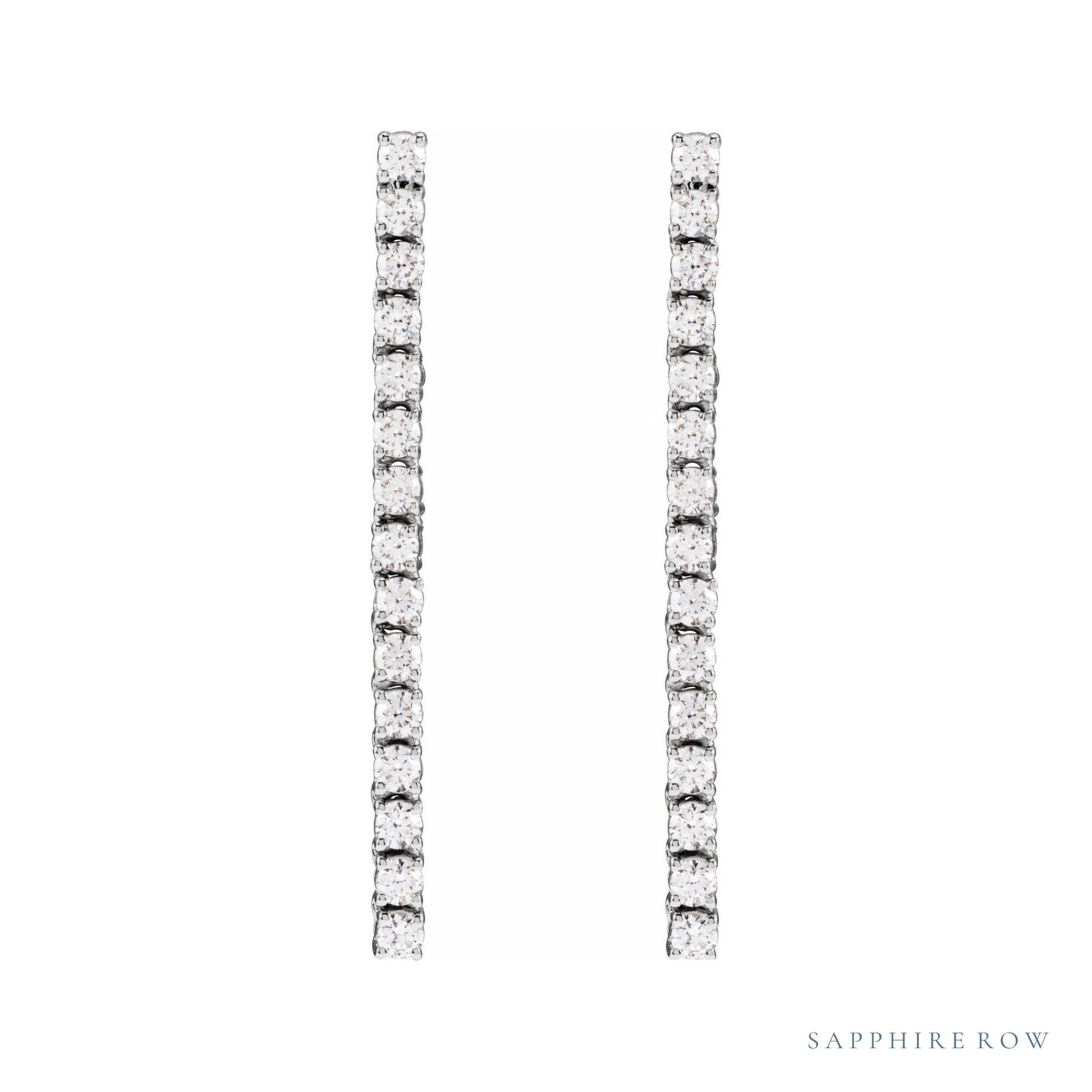 Sapphire Row Natural Diamond Mini Round Tennis Earrings - 14K White Gold (view 2)