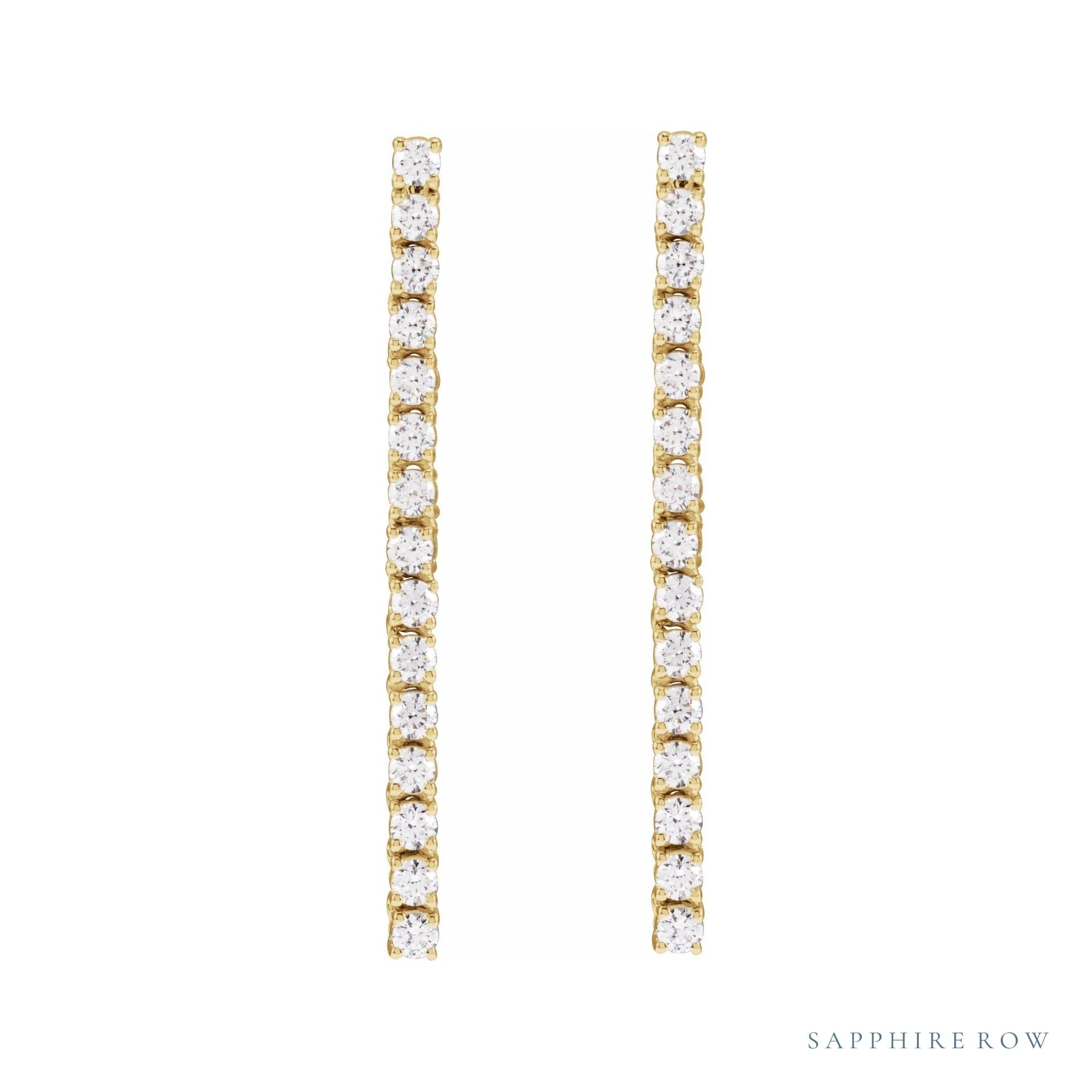 Sapphire Row Natural Diamond Mini Round Tennis Earrings - 14K Yellow Gold (view 2)