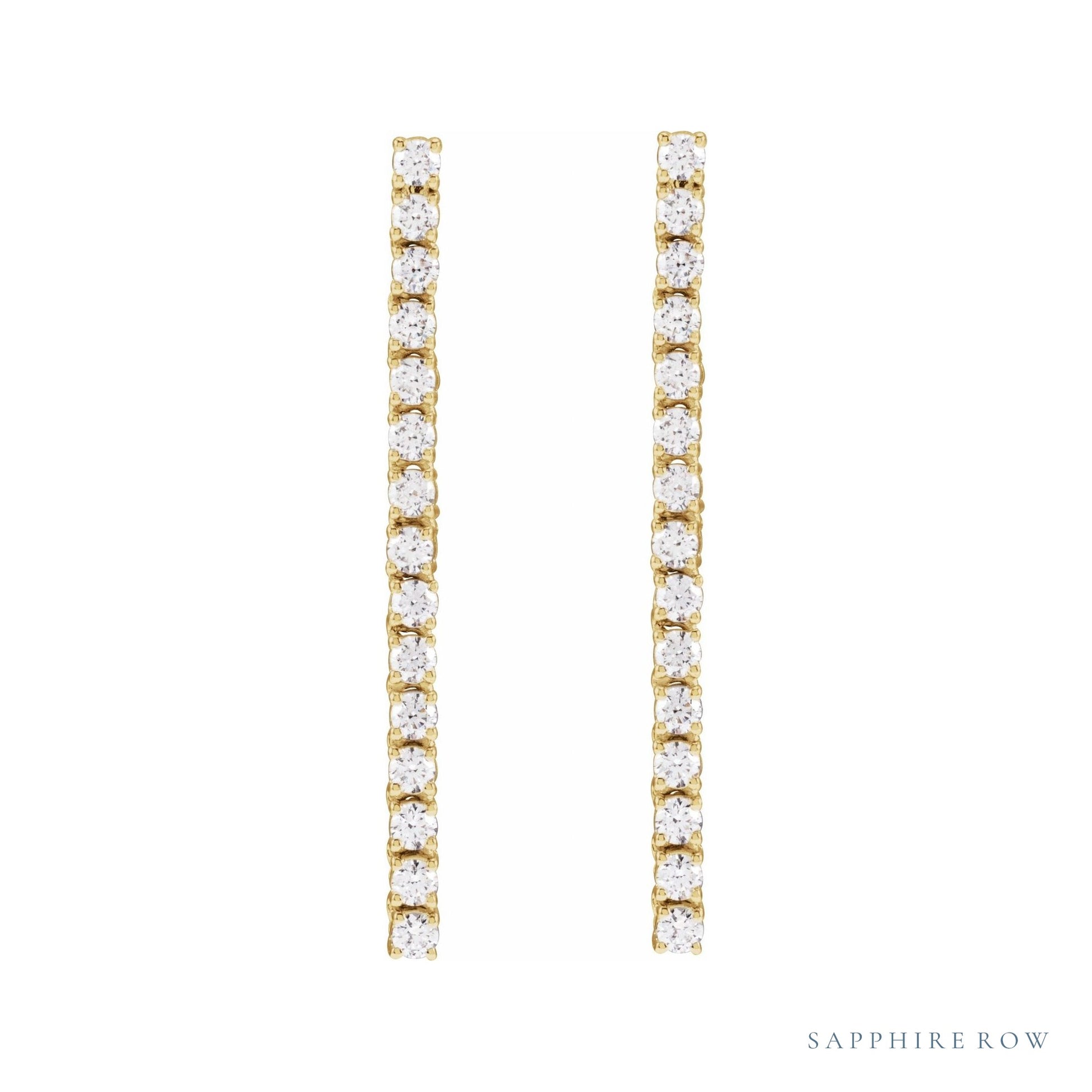 Sapphire Row Natural Diamond Mini Round Tennis Earrings - 14K Yellow Gold (view 2)