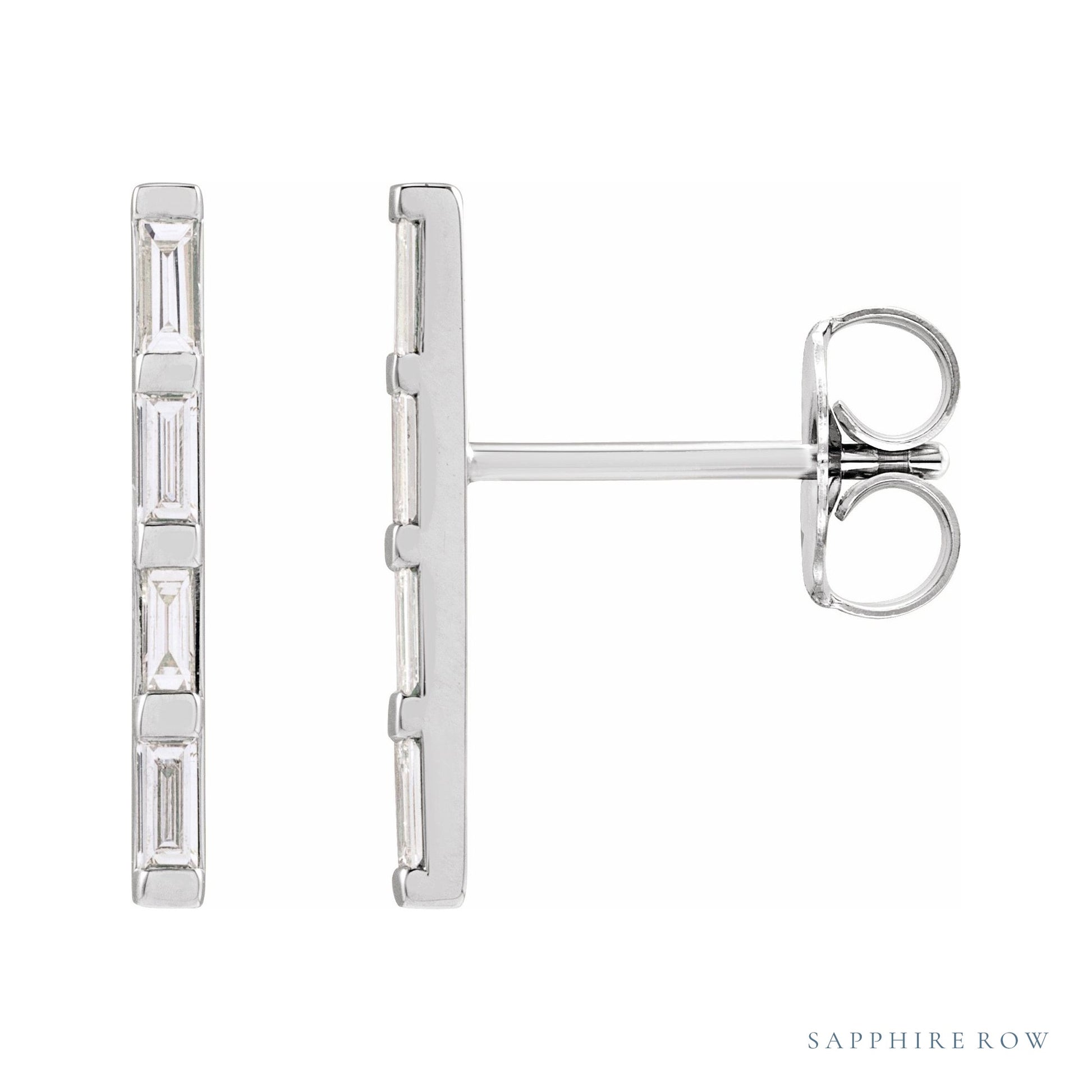 Sapphire Row Natural Diamond Baguette Bar Earrings - Platinum, 1/6 CTW