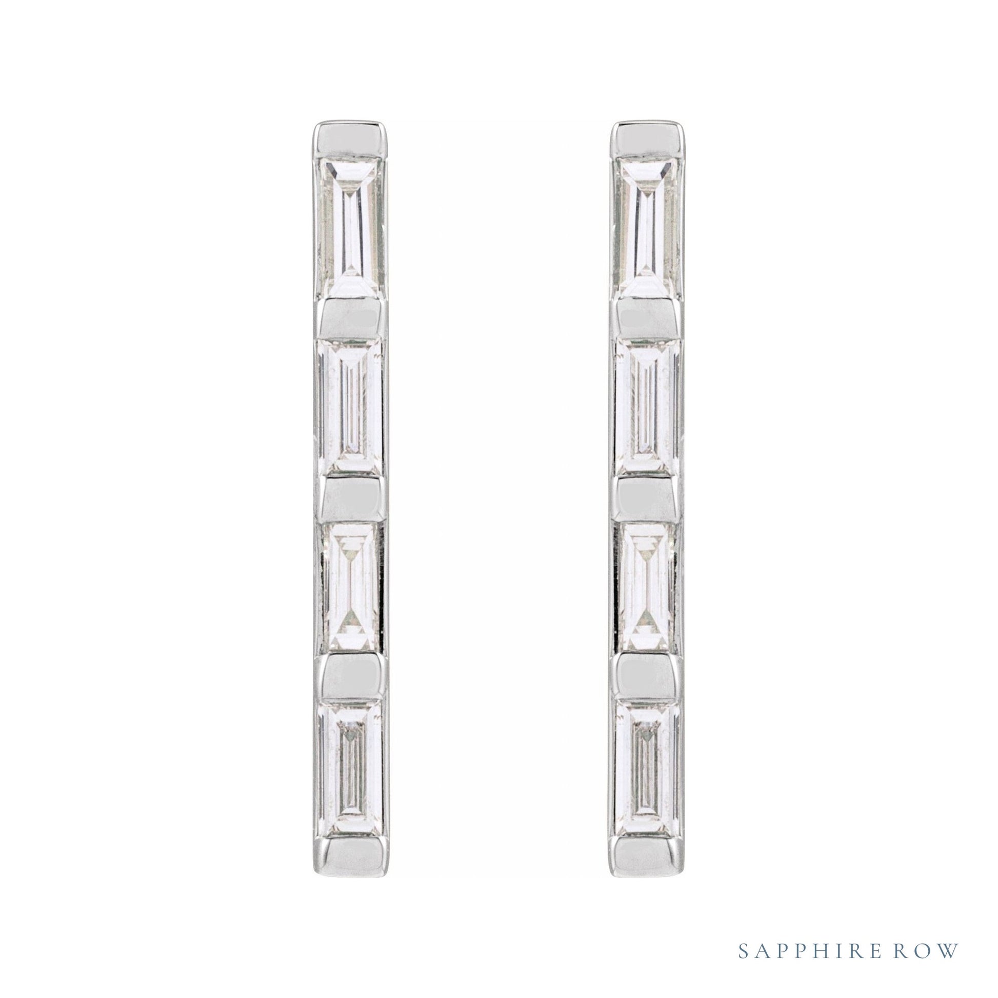 Sapphire Row Natural Diamond Baguette Bar Earrings - Platinum, 1/6 CTW (view 2)