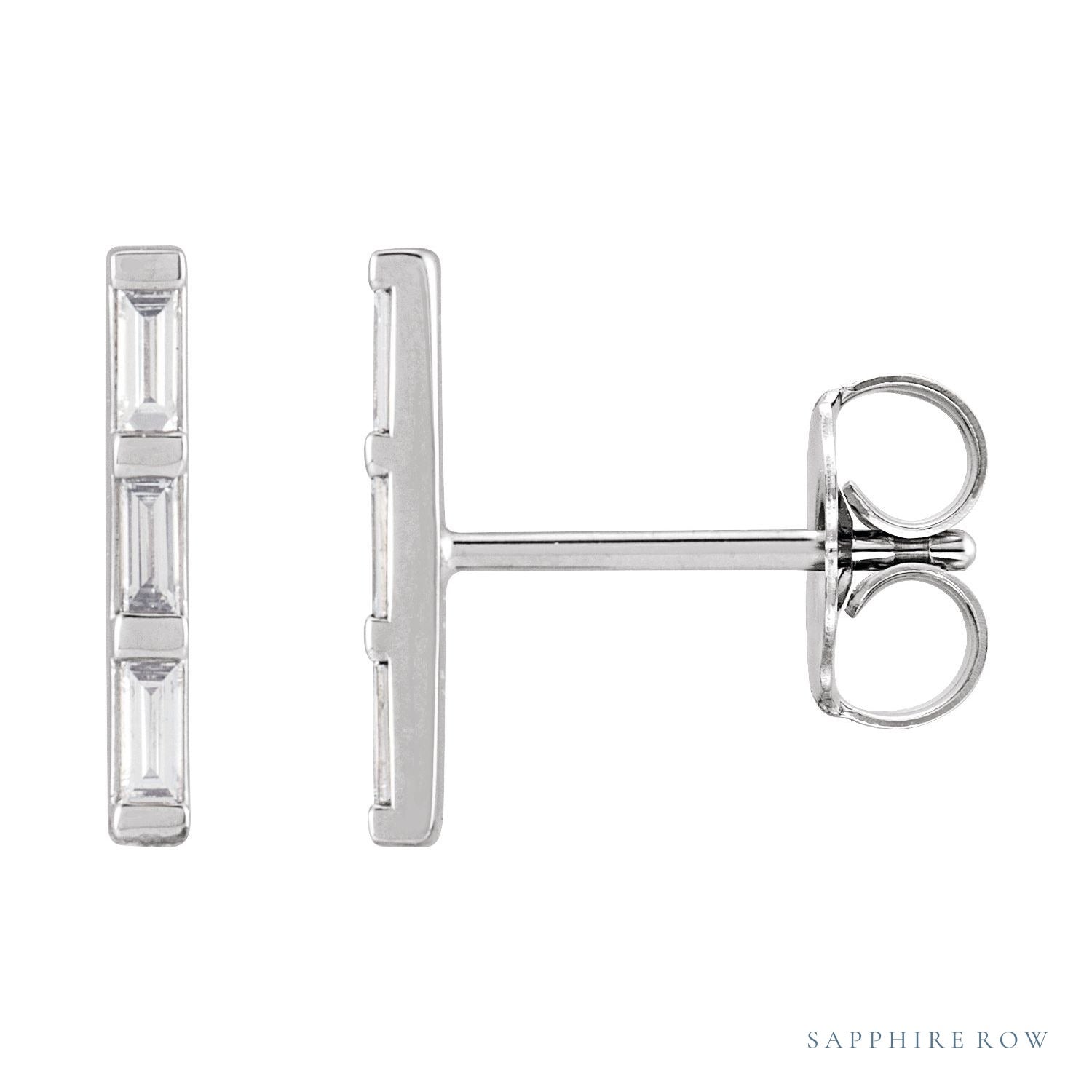 Sapphire Row Natural Diamond Baguette Bar Earrings - Platinum, 1/8 CTW