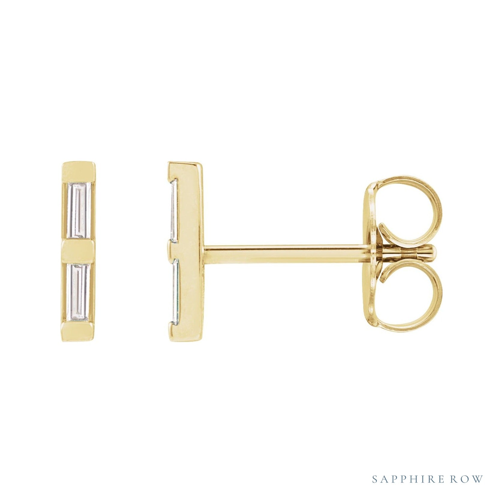 Sapphire Row Natural Diamond Baguette Bar Earrings - 14K Yellow Gold, .08 CTW