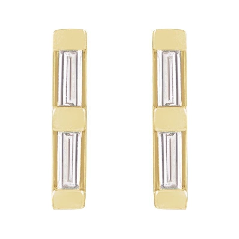 Sapphire Row Natural Diamond Baguette Bar Earrings - 14K Yellow Gold, .08 CTW (view 2)