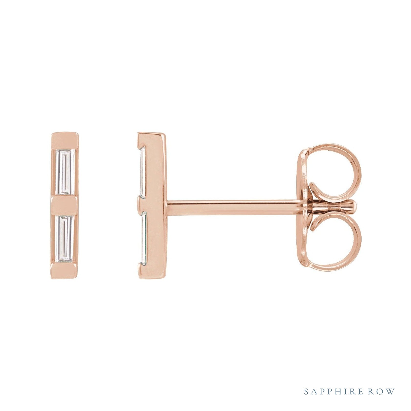 Sapphire Row Natural Diamond Baguette Bar Earrings - 14K Rose Gold, .08 CTW