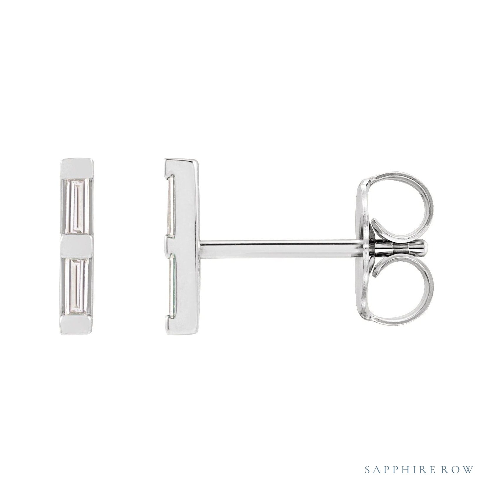 Sapphire Row Natural Diamond Baguette Bar Earrings - Platinum, .08 CTW
