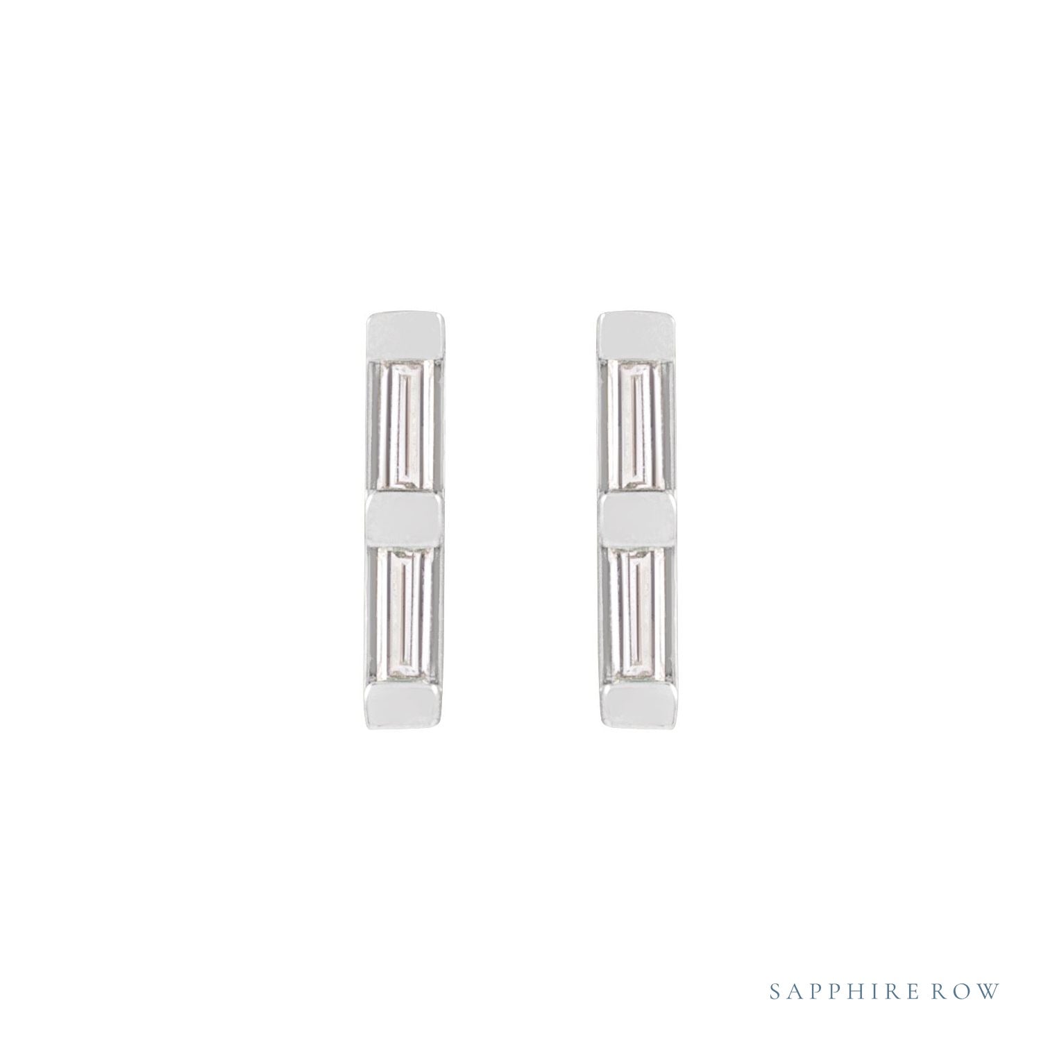 Sapphire Row Natural Diamond Baguette Bar Earrings - Platinum, .08 CTW (view 2)