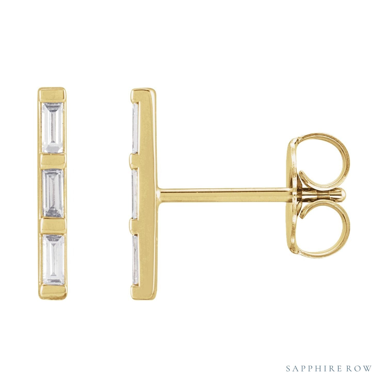 Sapphire Row Natural Diamond Baguette Bar Earrings - 14K Yellow Gold, 1/8 CTW