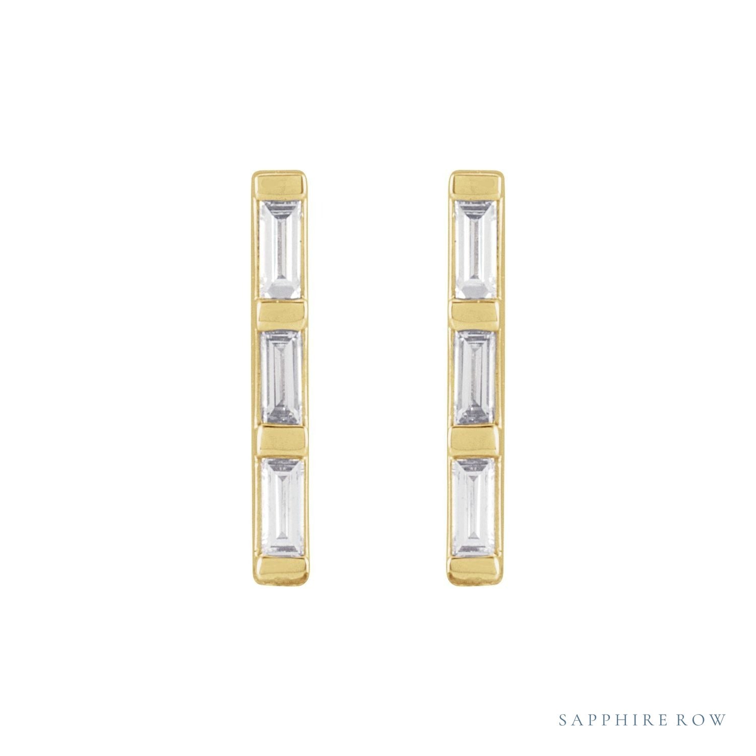 Sapphire Row Natural Diamond Baguette Bar Earrings - 14K Yellow Gold, 1/8 CTW (view 2)