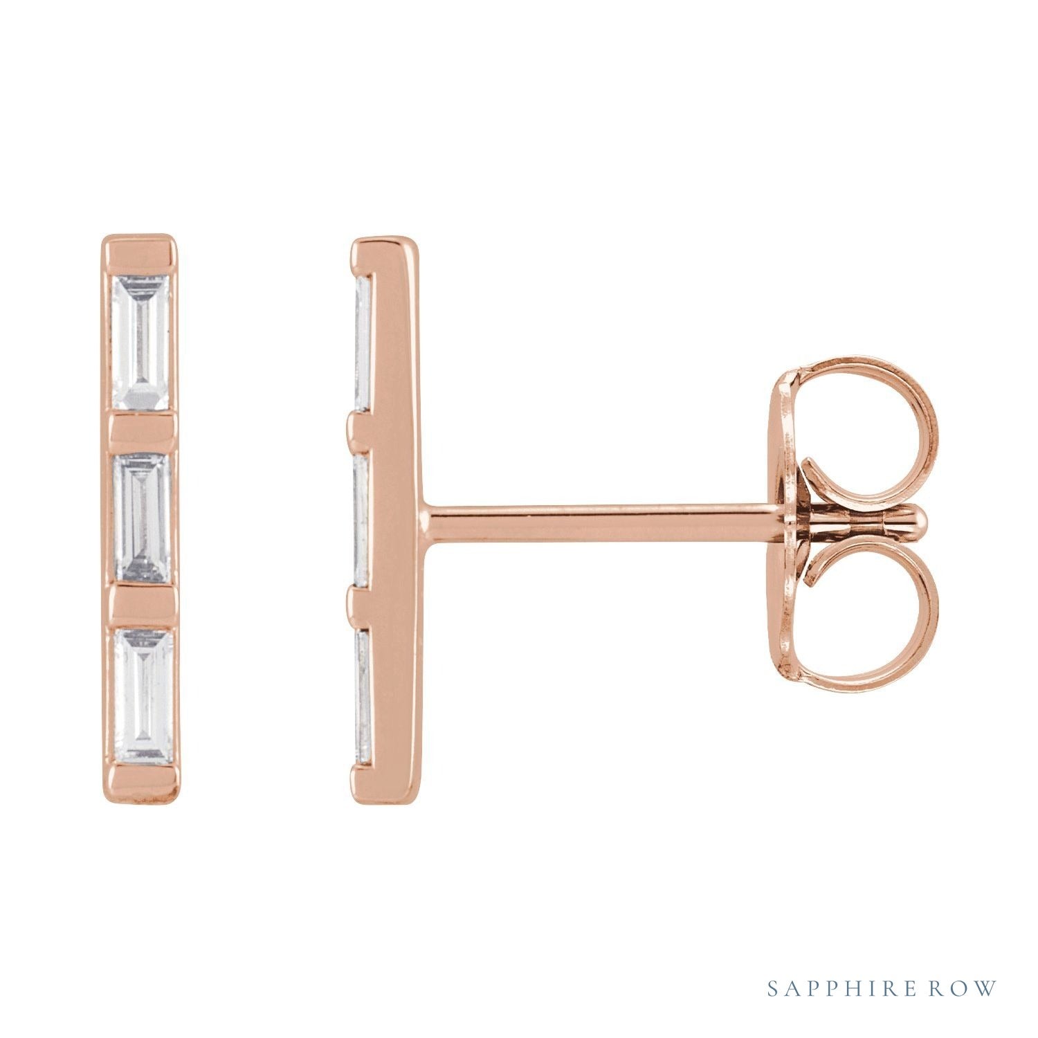 Sapphire Row Natural Diamond Baguette Bar Earrings - 14K Rose Gold, 1/8 CTW