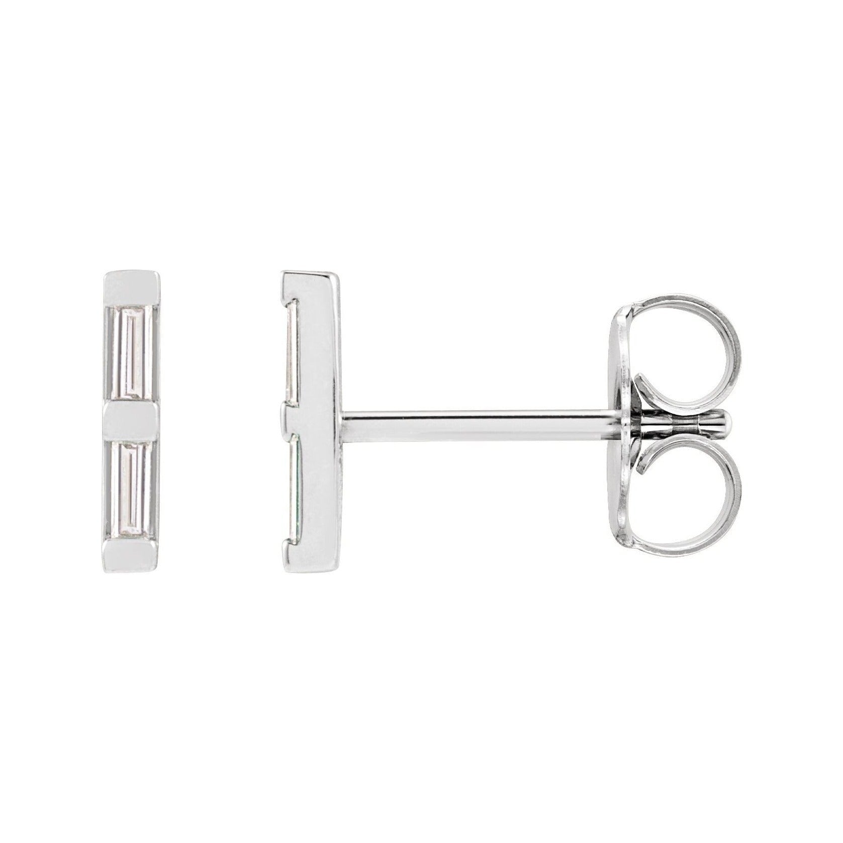 Sapphire Row Natural Diamond Baguette Bar Earrings - 14K White Gold, .08 CTW