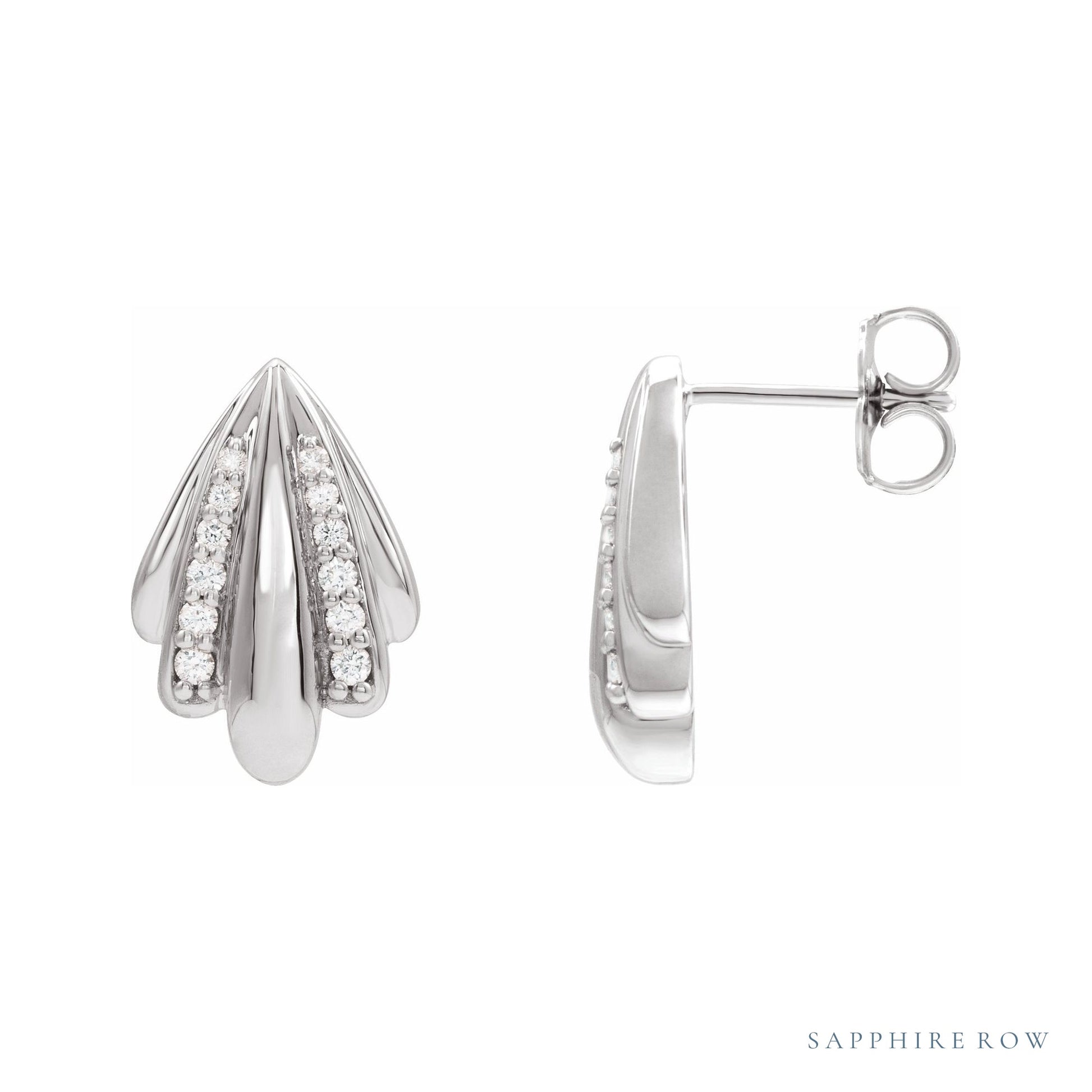 Sapphire Row Natural Diamond Shell Earrings - 14K White Gold