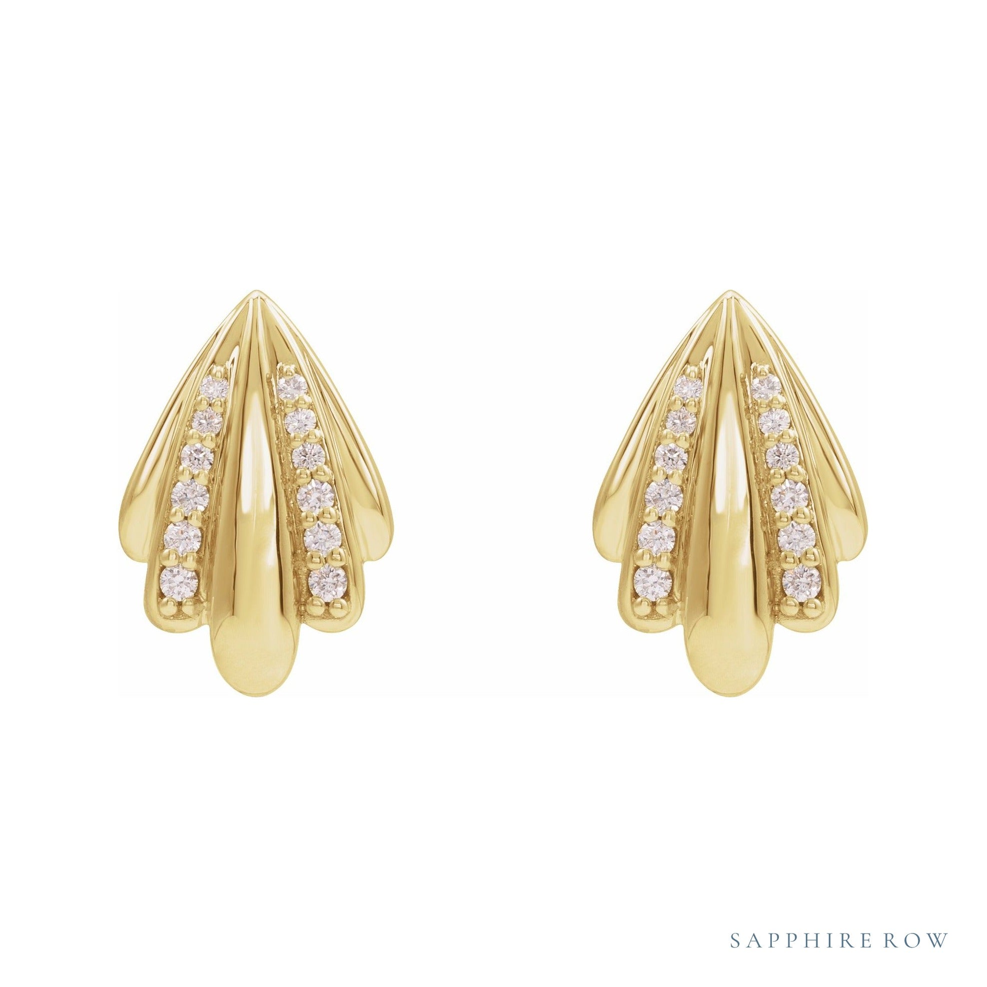 Sapphire Row Natural Diamond Shell Earrings - 14K Yellow Gold (view 2)