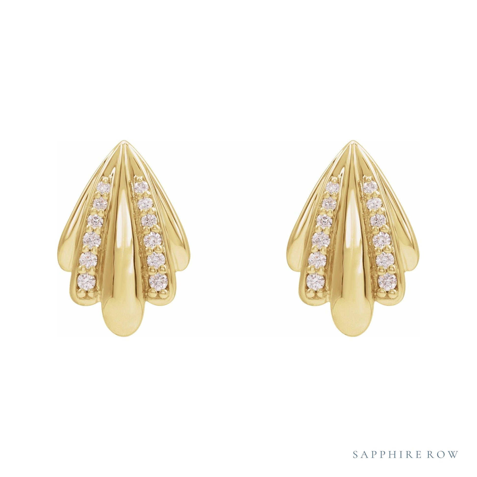 Sapphire Row Natural Diamond Shell Earrings - 14K Yellow Gold (view 2)