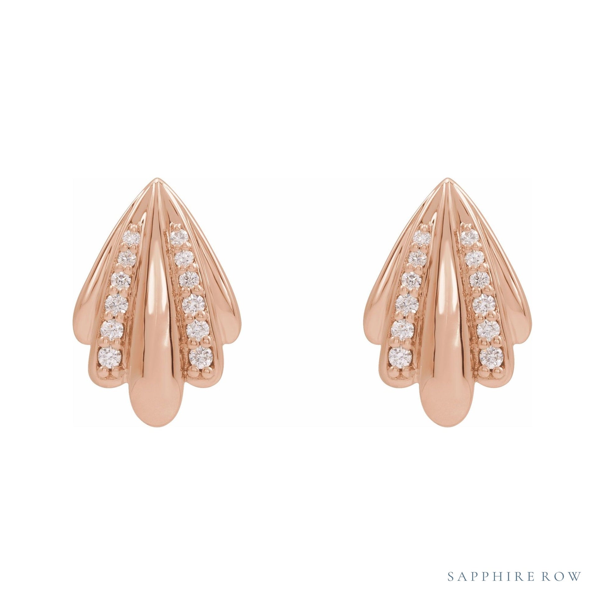 Sapphire Row Natural Diamond Shell Earrings - 14K Rose Gold (view 2)