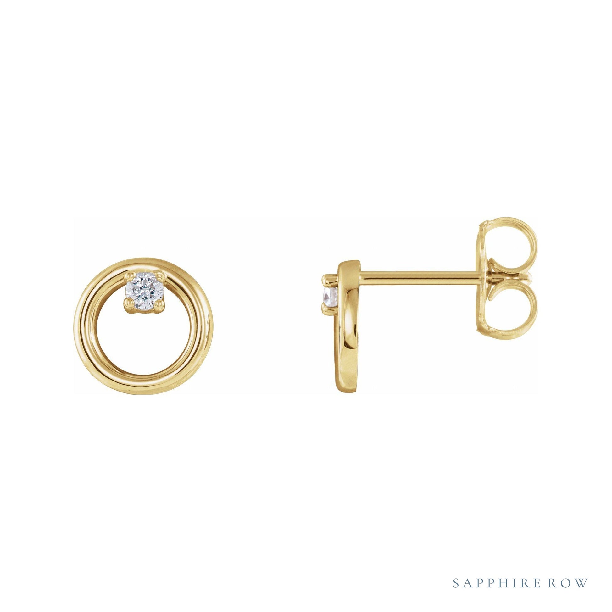 Sapphire Row Natural Diamond Circle Earrings - 14K Yellow Gold
