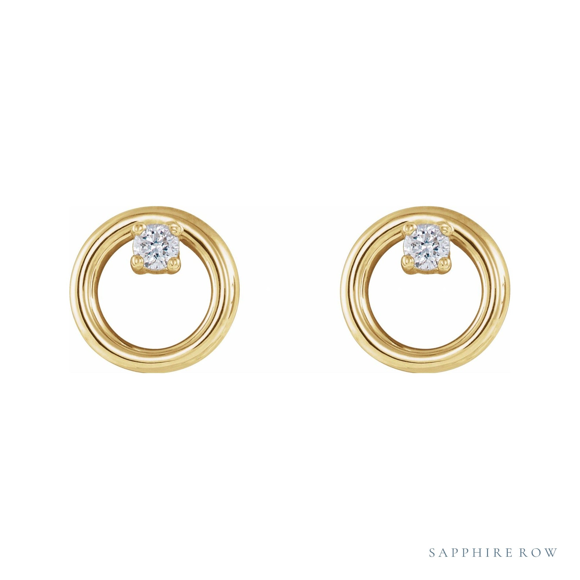 Sapphire Row Natural Diamond Circle Earrings - 14K Yellow Gold (view 2)