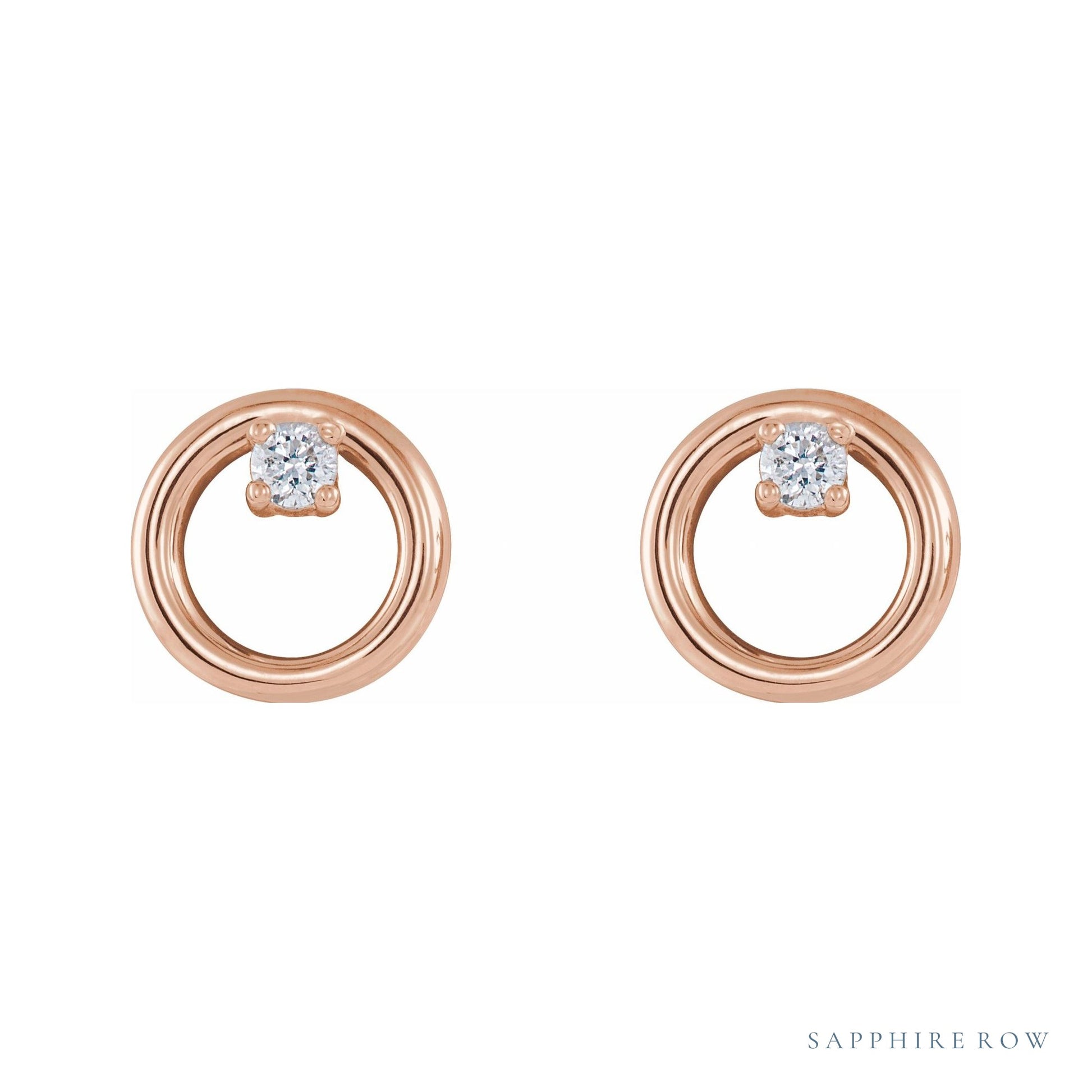 Sapphire Row Natural Diamond Circle Earrings - 14K Rose Gold (view 2)