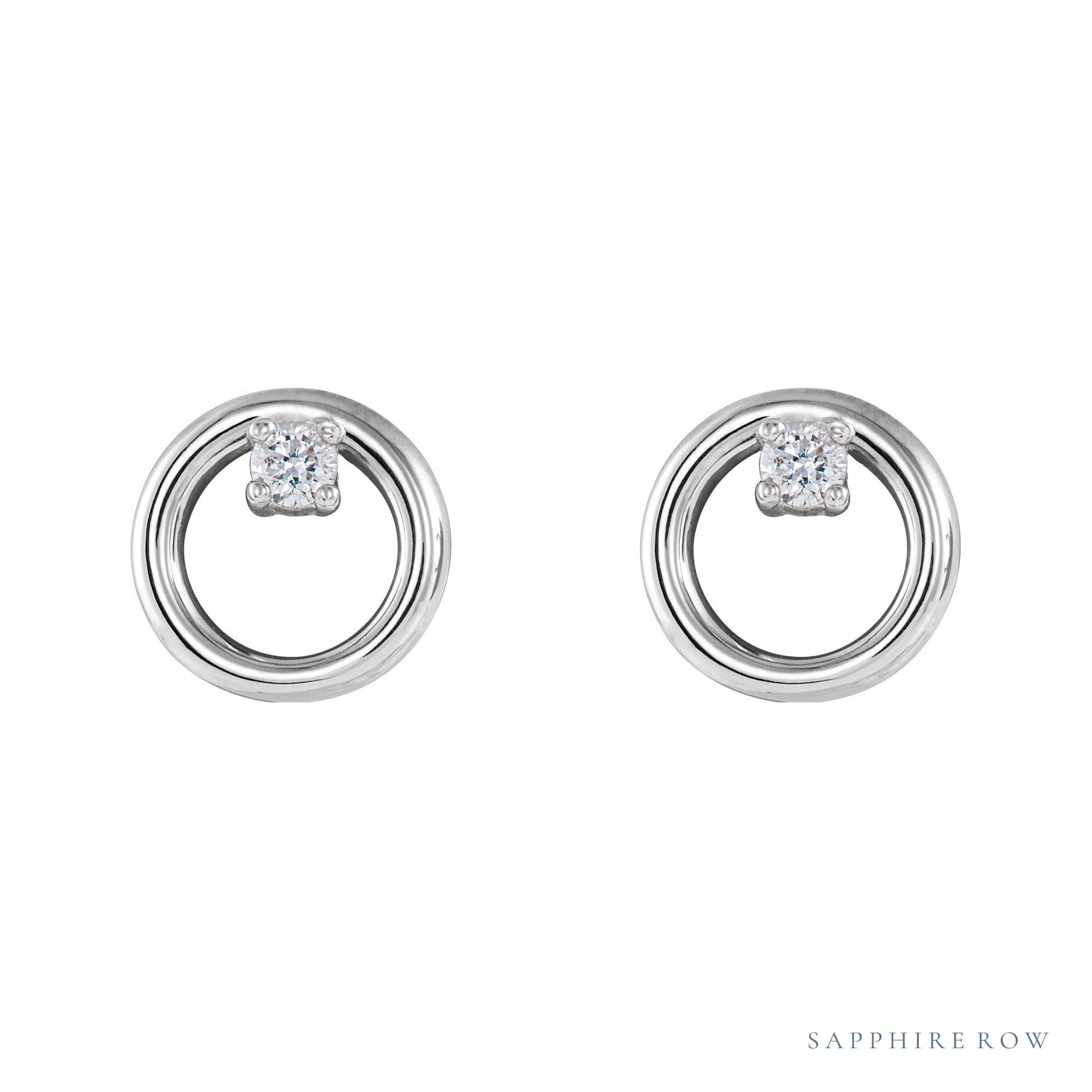Sapphire Row Natural Diamond Circle Earrings - 14K White Gold (view 2)