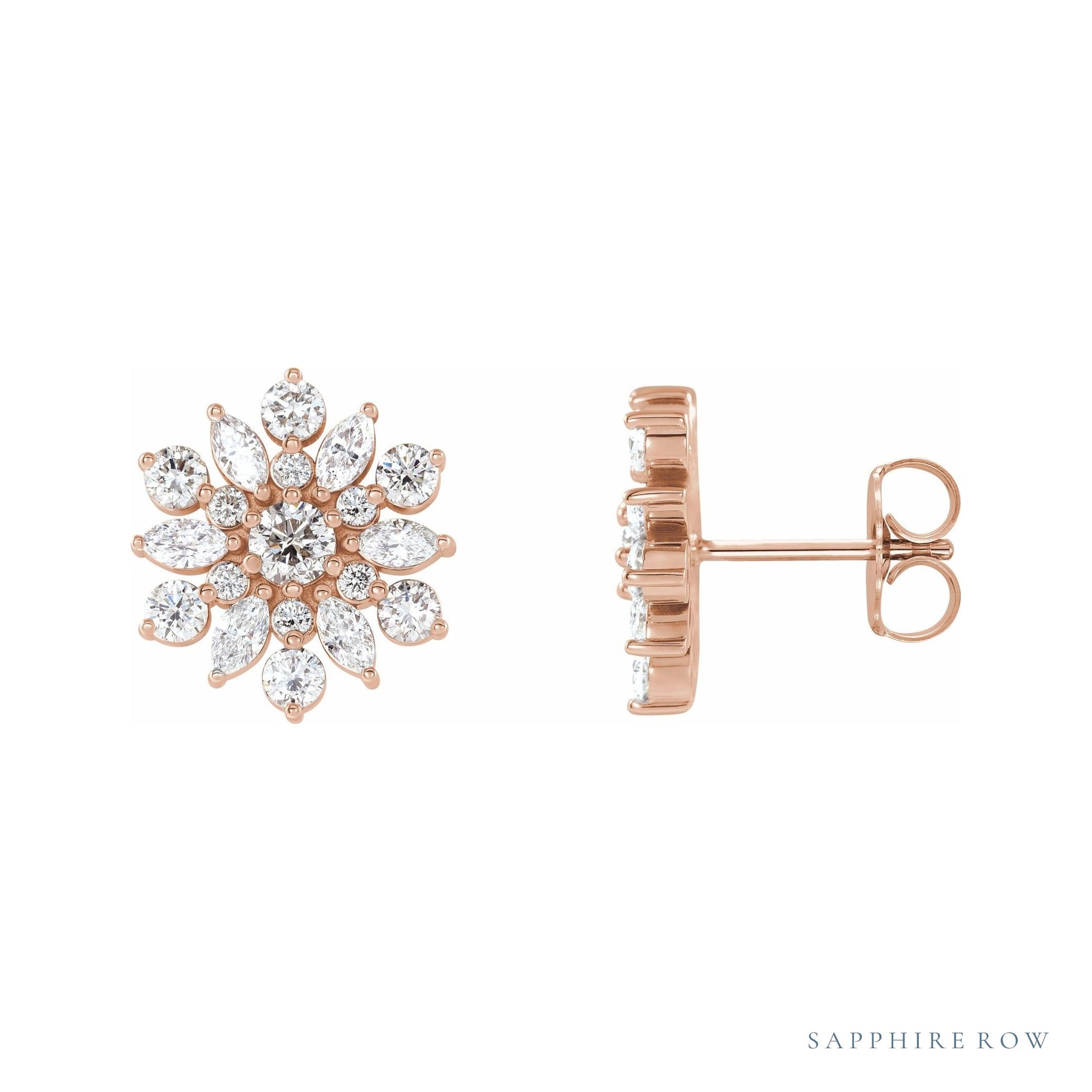 Sapphire Row Natural Diamond Snowflake Earrings - 14K Rose Gold