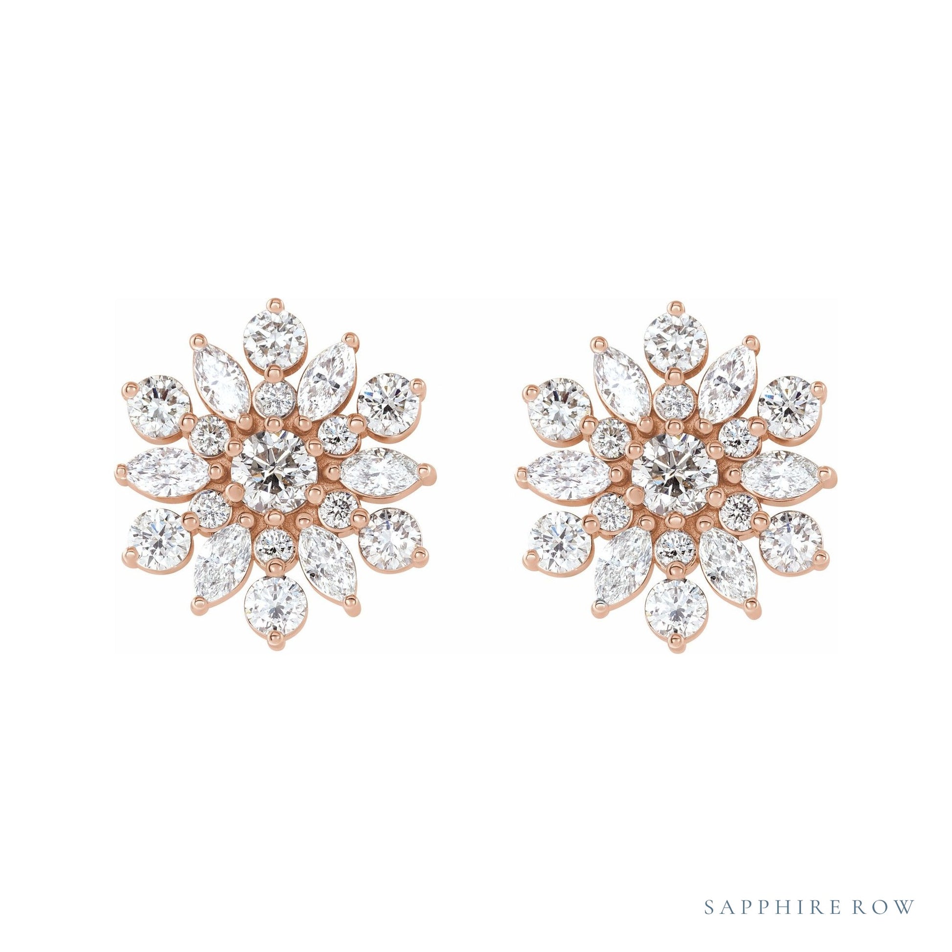 Sapphire Row Natural Diamond Snowflake Earrings - 14K Rose Gold (view 2)