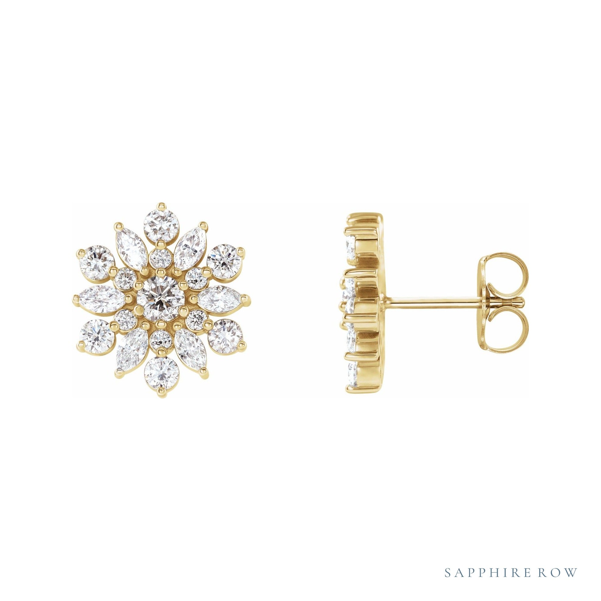 Sapphire Row Natural Diamond Snowflake Earrings - 14K Yellow Gold