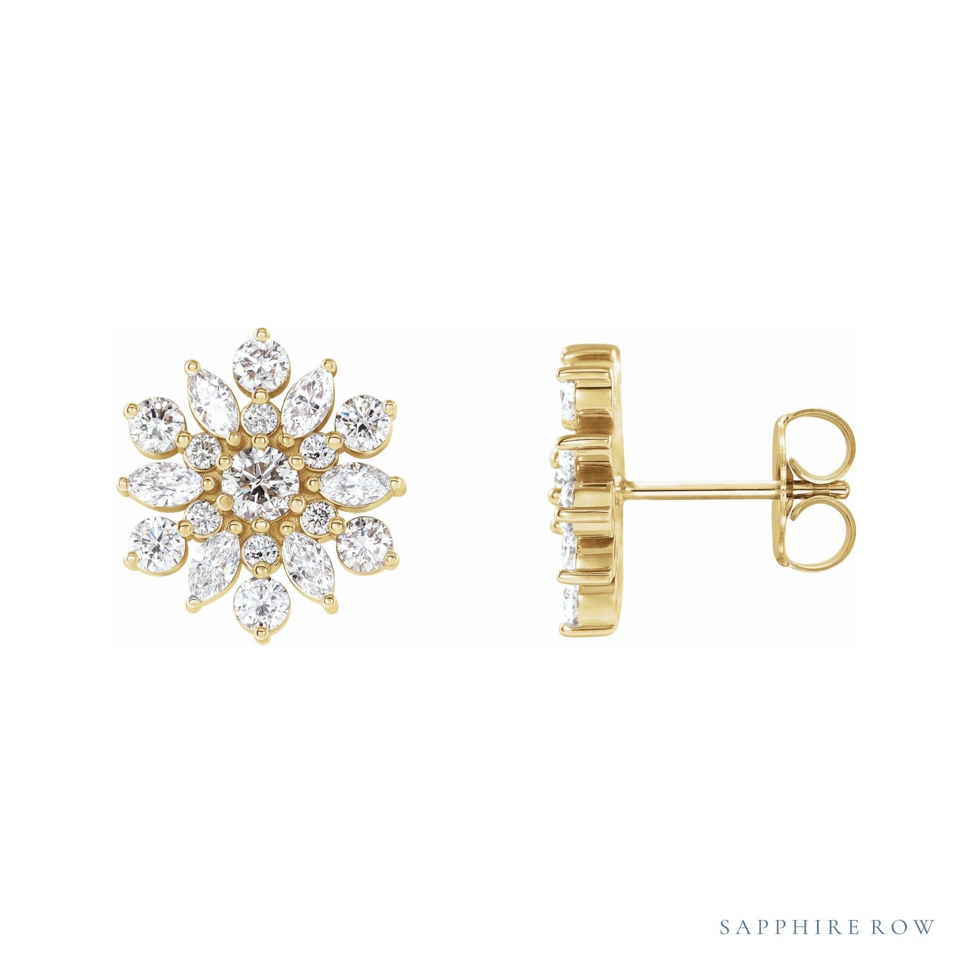 Sapphire Row Natural Diamond Snowflake Earrings - 14K Yellow Gold