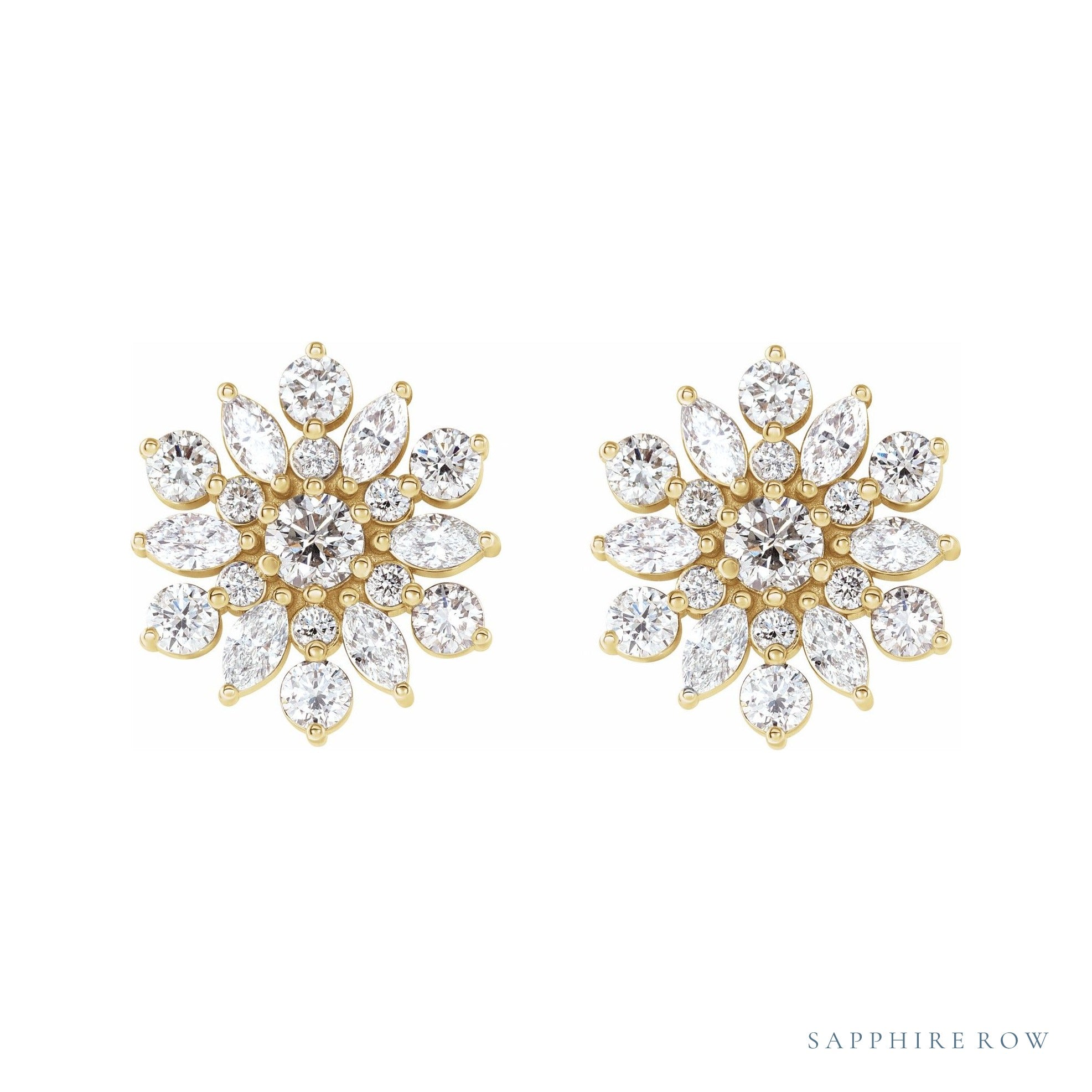Sapphire Row Natural Diamond Snowflake Earrings - 14K Yellow Gold (view 2)