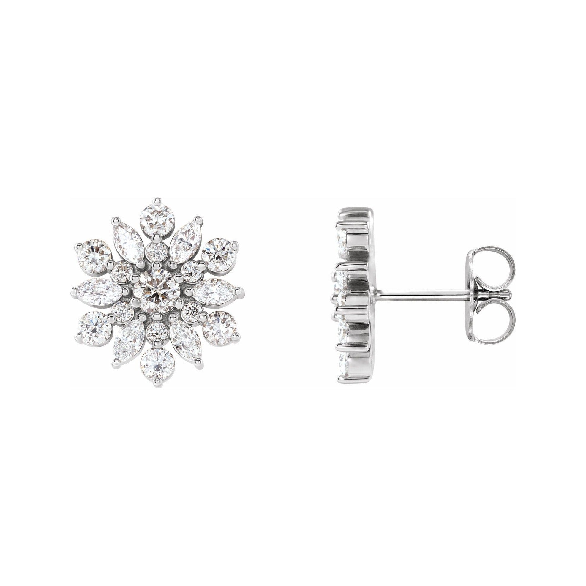 Sapphire Row Natural Diamond Snowflake Earrings - 14K White Gold