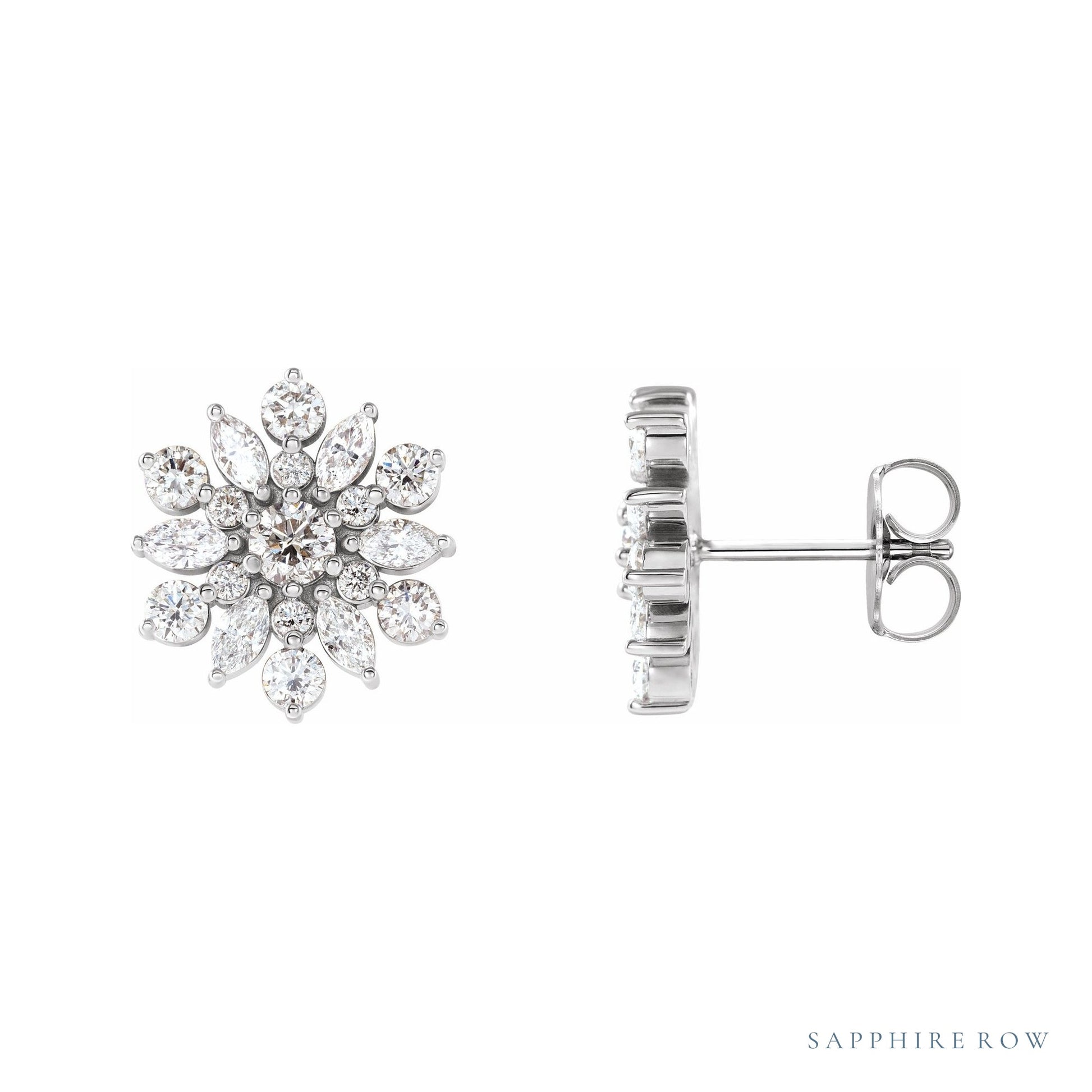 Sapphire Row Natural Diamond Snowflake Earrings - Platinum