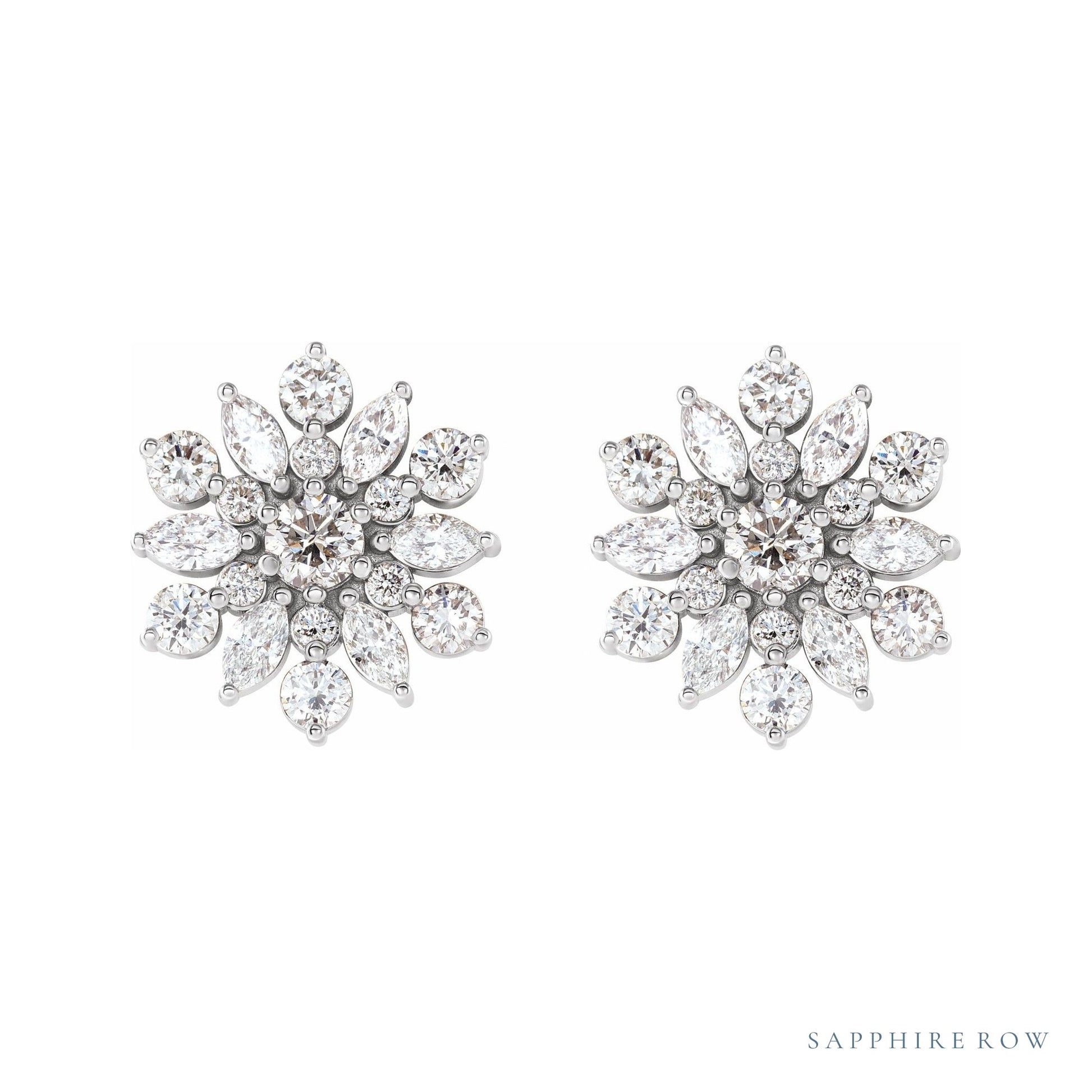 Sapphire Row Natural Diamond Snowflake Earrings - Platinum (view 2)