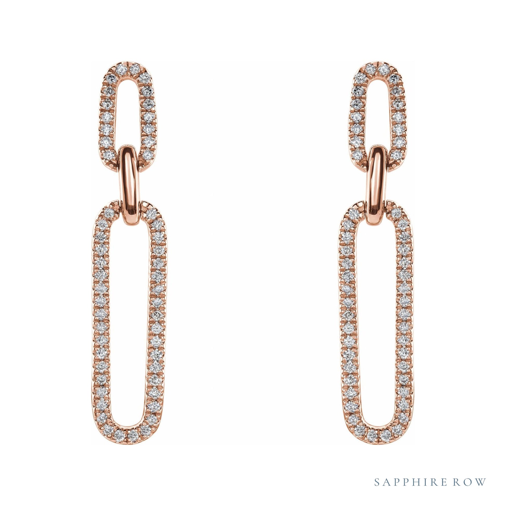 Sapphire Row Natural Diamond Long Link Earrings - 14K Rose Gold (view 2)