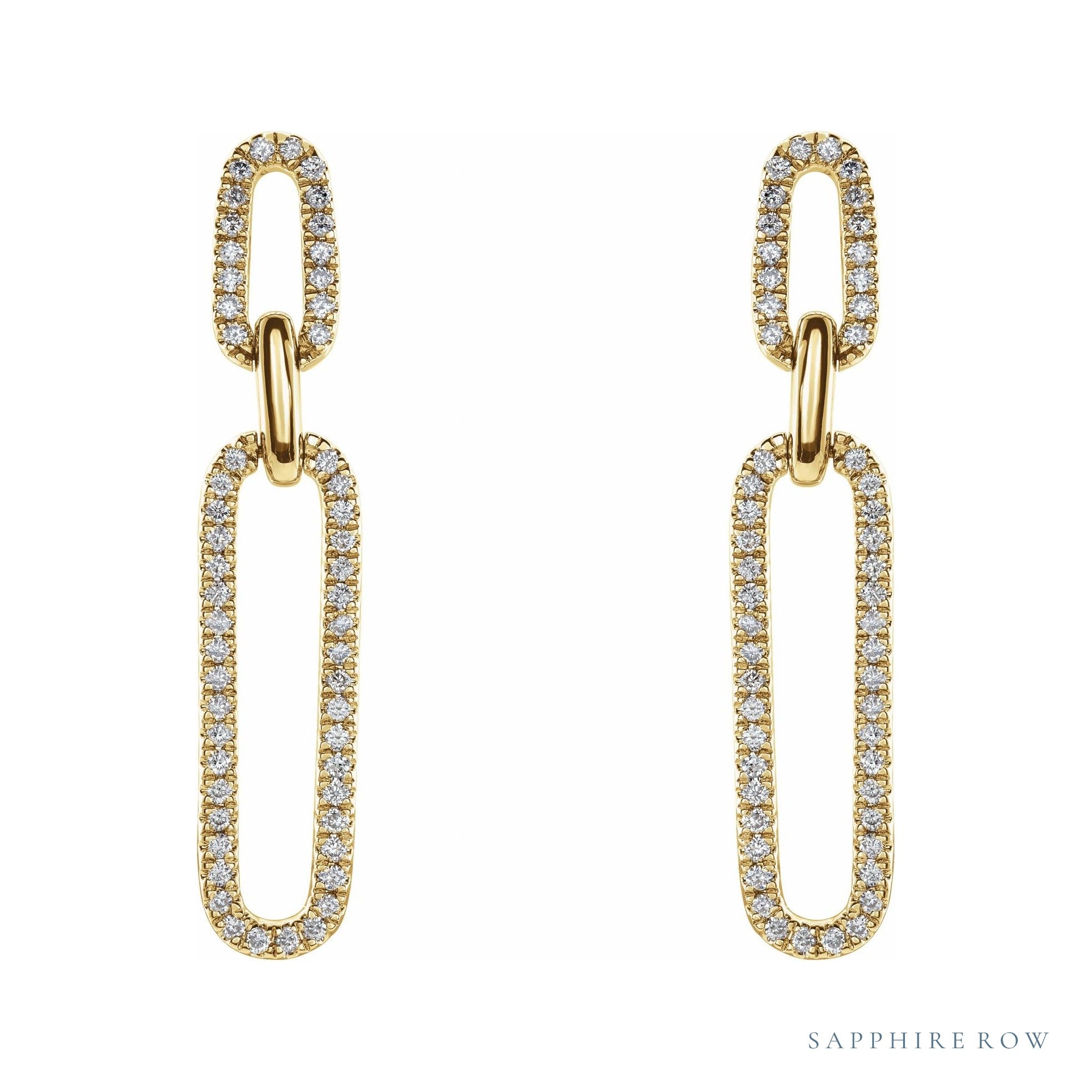 Sapphire Row Natural Diamond Long Link Earrings - 14K Yellow Gold (view 2)