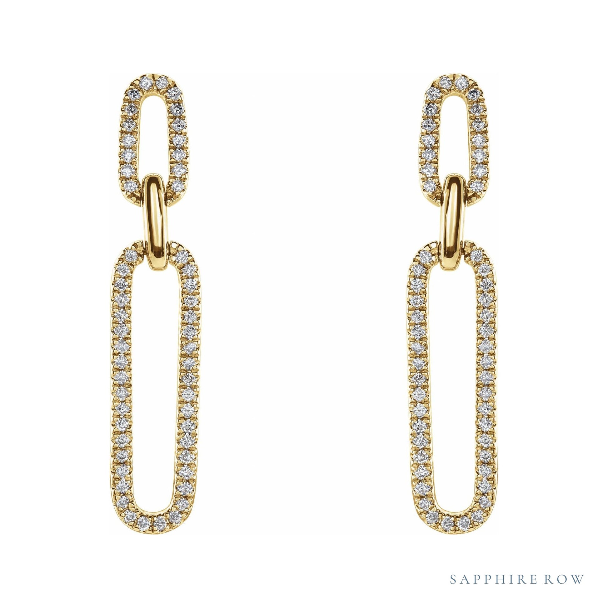 Sapphire Row Natural Diamond Long Link Earrings - 14K Yellow Gold (view 2)