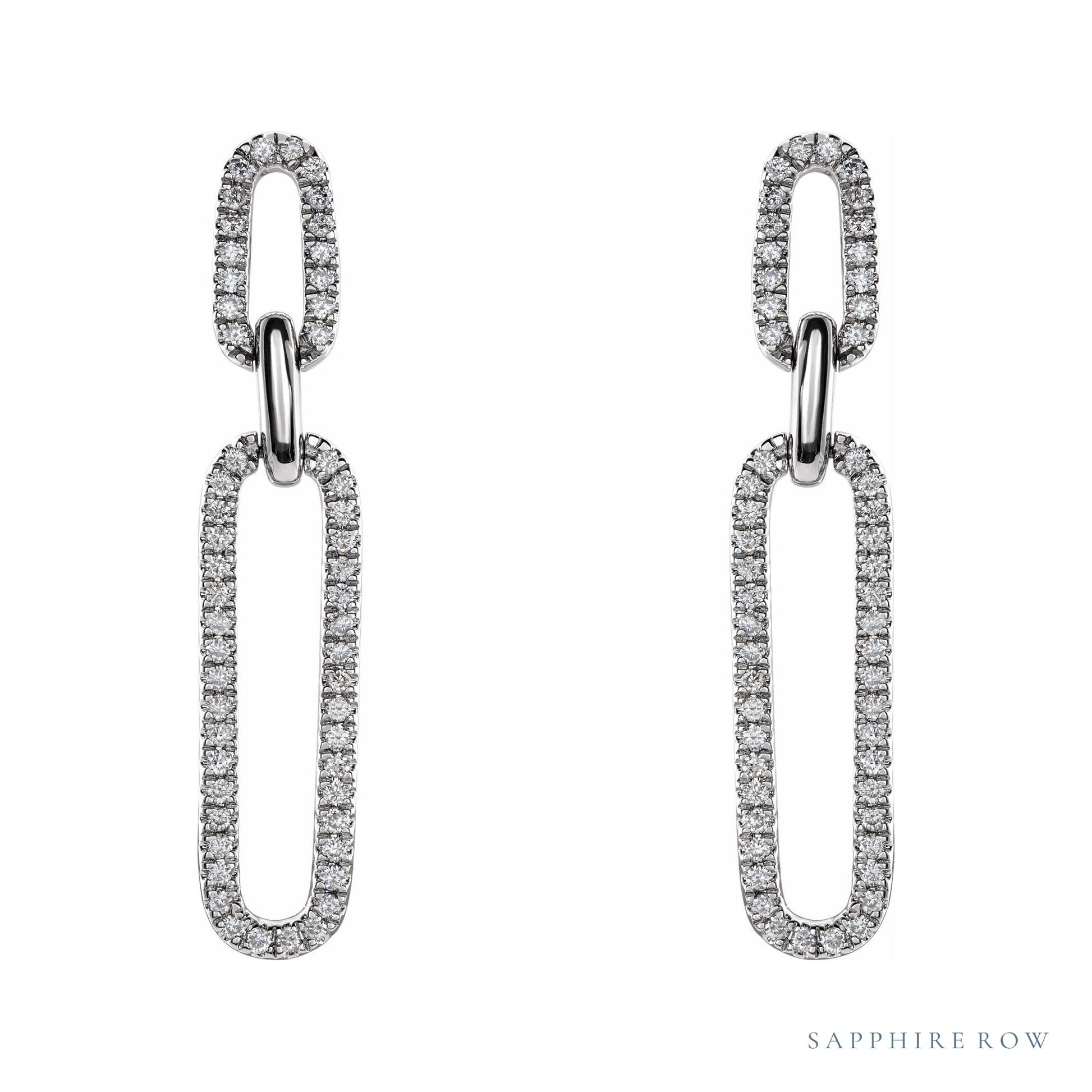 Sapphire Row Natural Diamond Long Link Earrings - 14K White Gold (view 2)