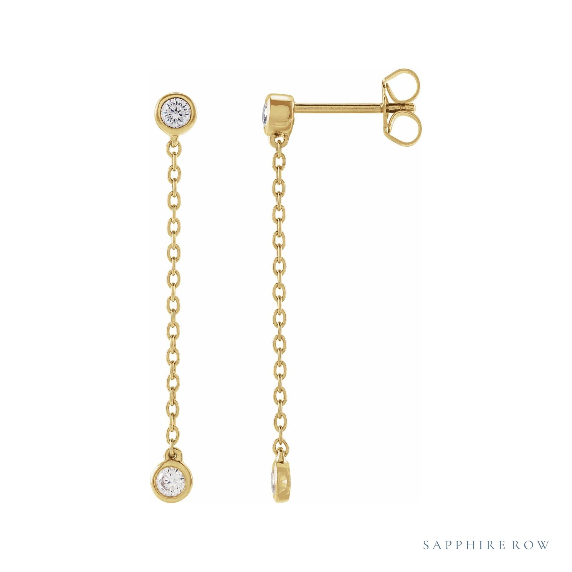 Sapphire Row Lab-Grown Diamond Chain Earrings - 14K Yellow Gold