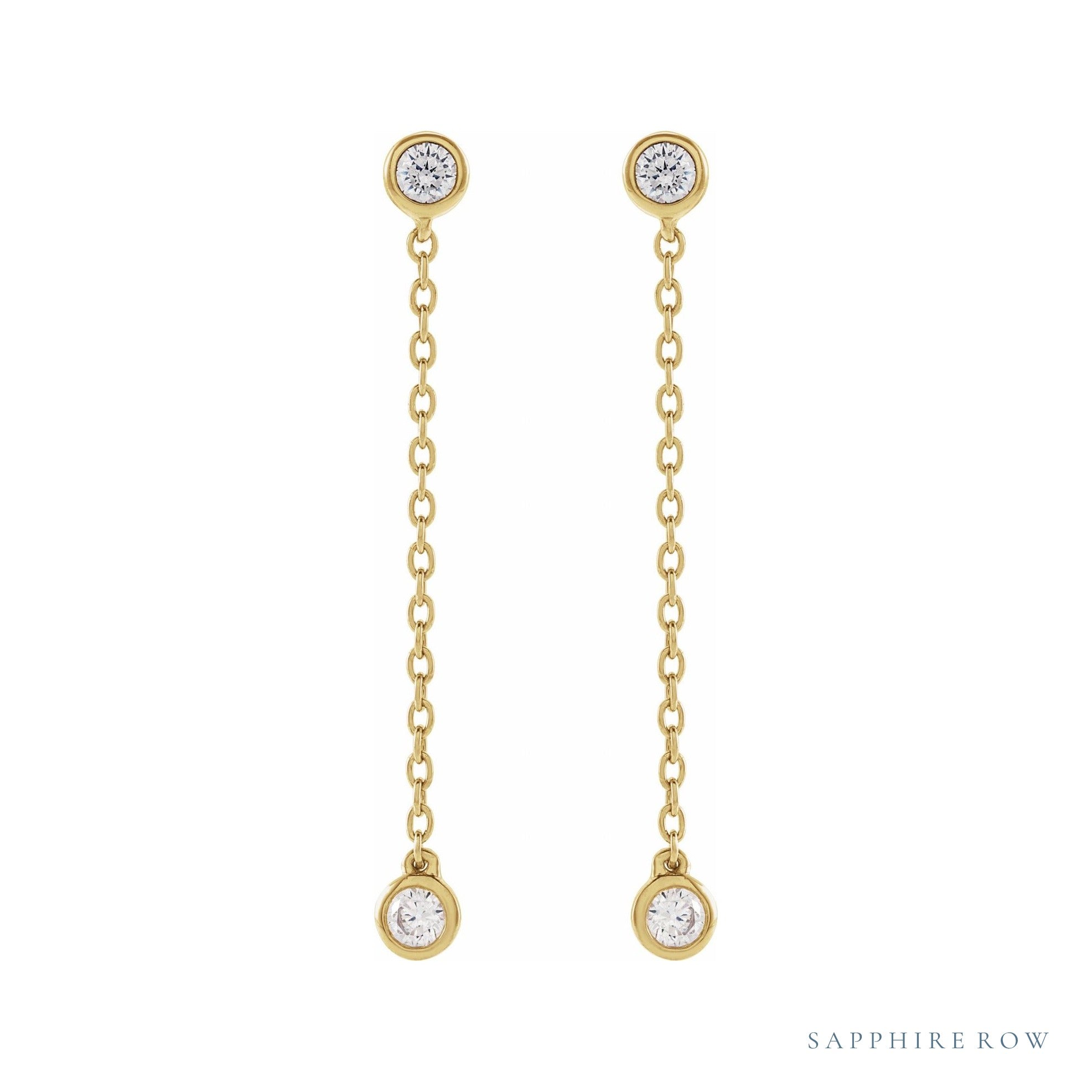 Sapphire Row Lab-Grown Diamond Chain Earrings - 14K Yellow Gold (view 2)