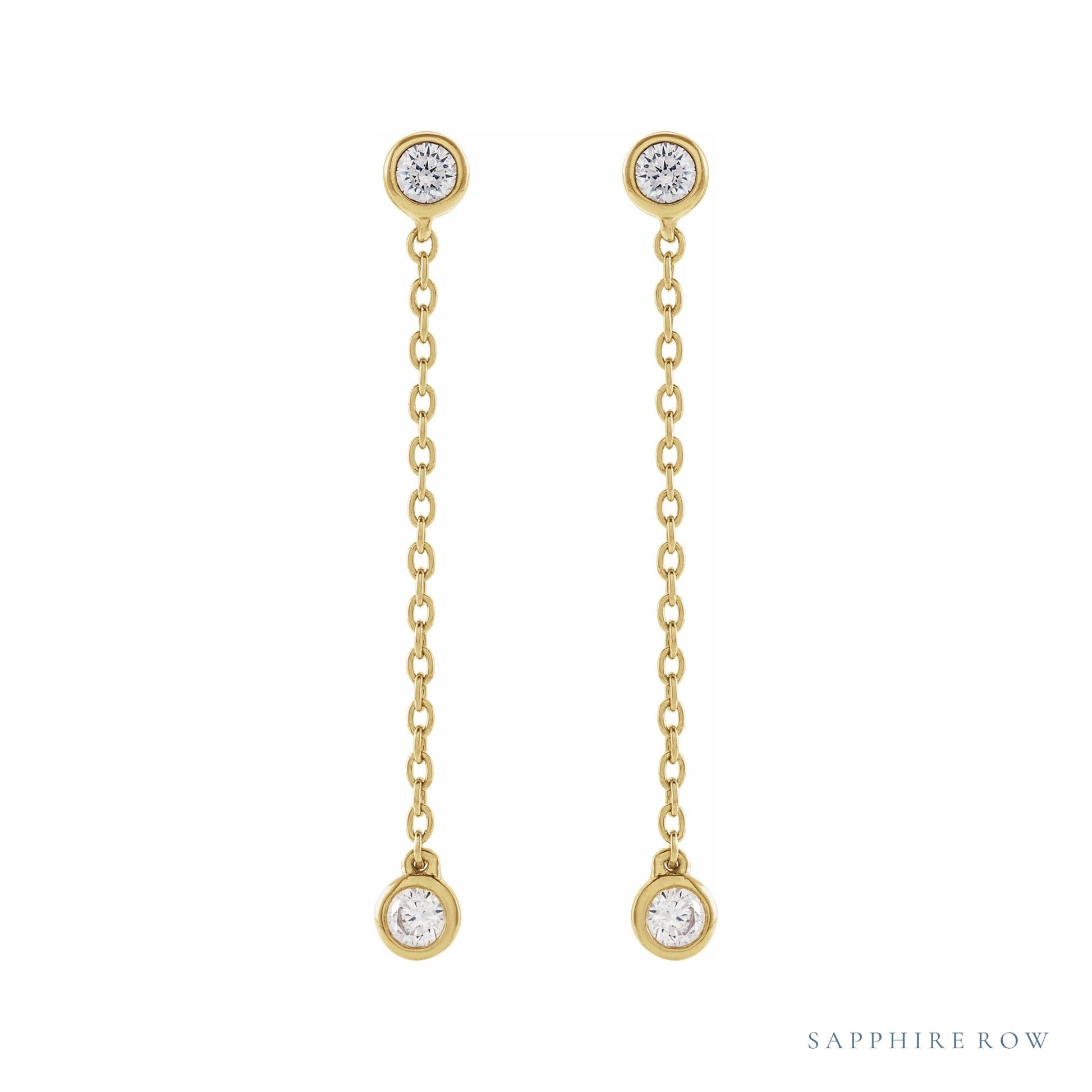 Sapphire Row Lab-Grown Diamond Chain Earrings - 14K Yellow Gold (view 2)