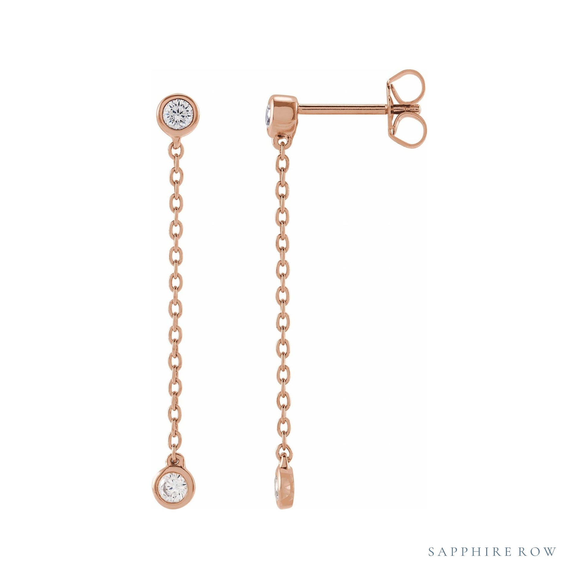 Sapphire Row Lab-Grown Diamond Chain Earrings - 14K Rose Gold