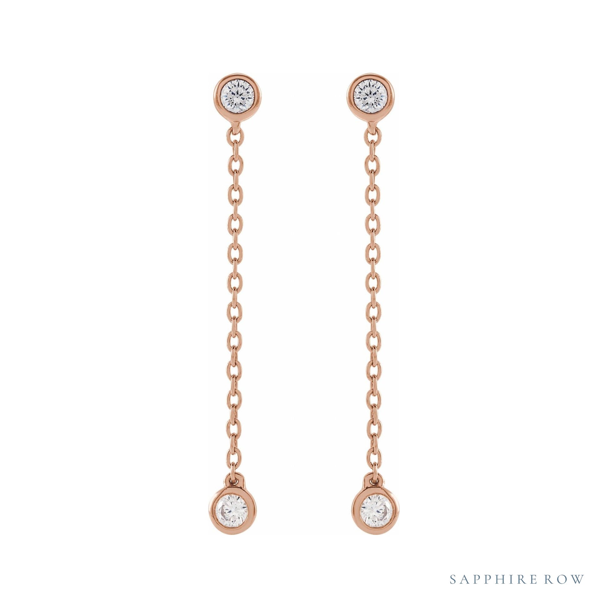 Sapphire Row Lab-Grown Diamond Chain Earrings - 14K Rose Gold (view 2)