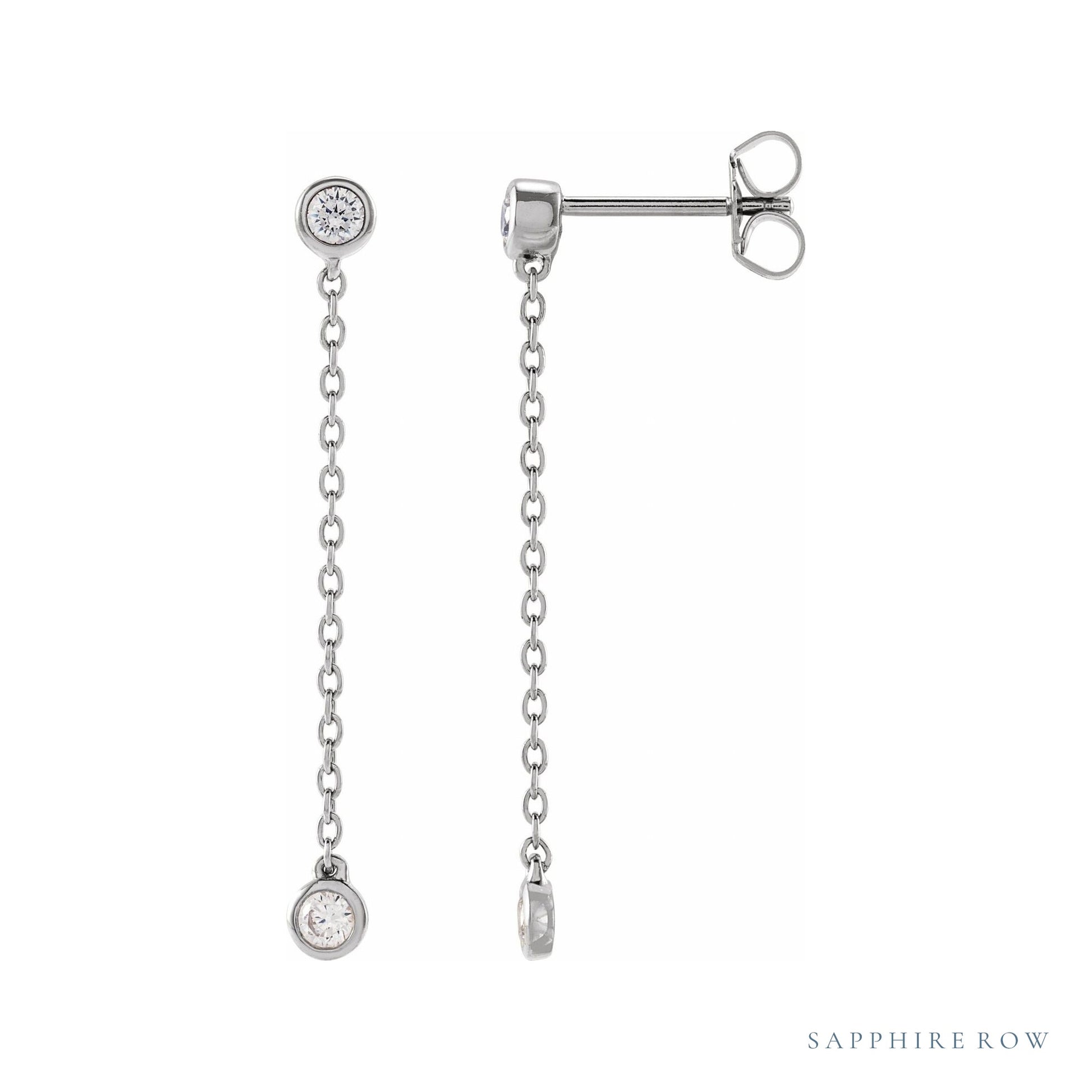 Sapphire Row Lab-Grown Diamond Chain Earrings - 14K White Gold