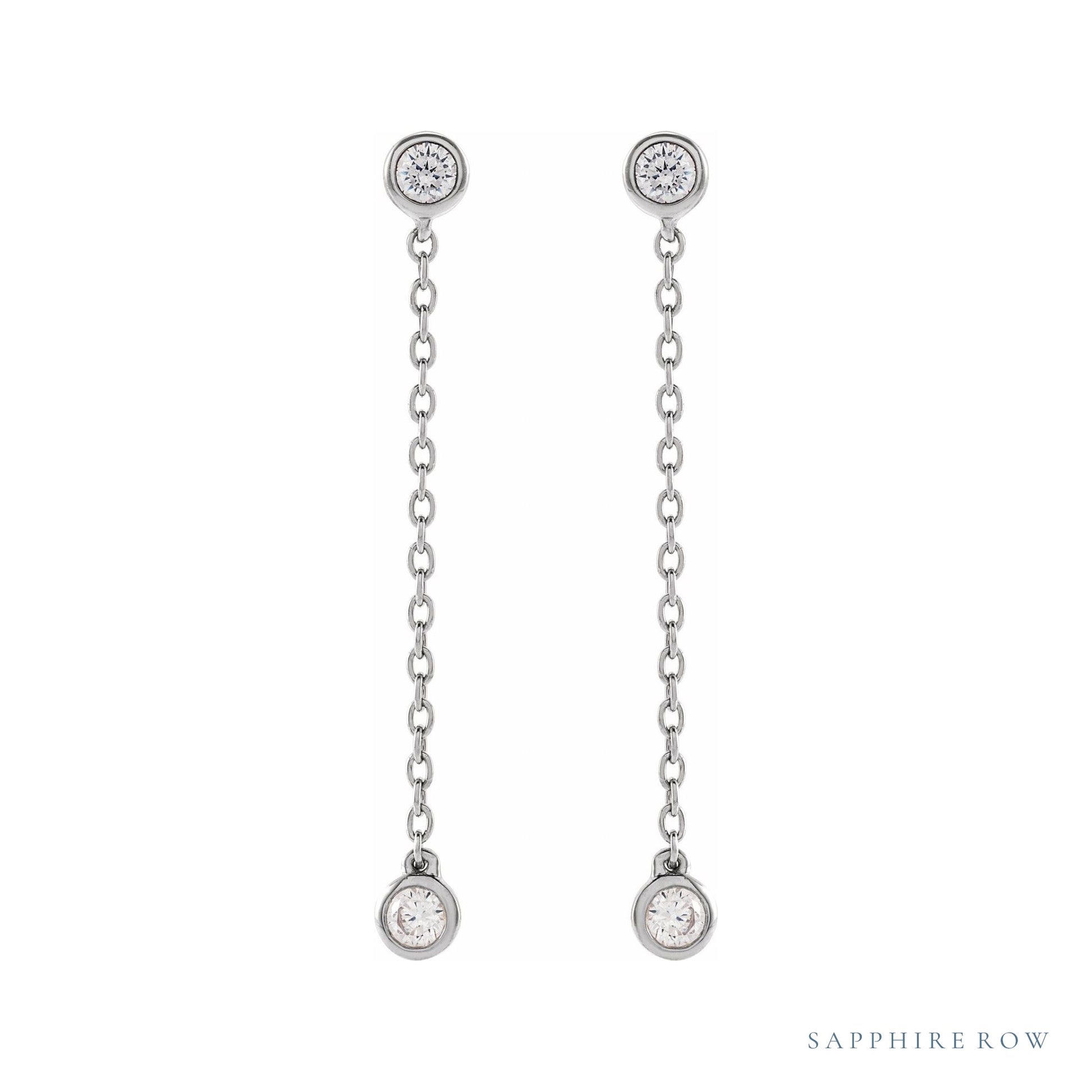 Sapphire Row Lab-Grown Diamond Chain Earrings - 14K White Gold (view 2)
