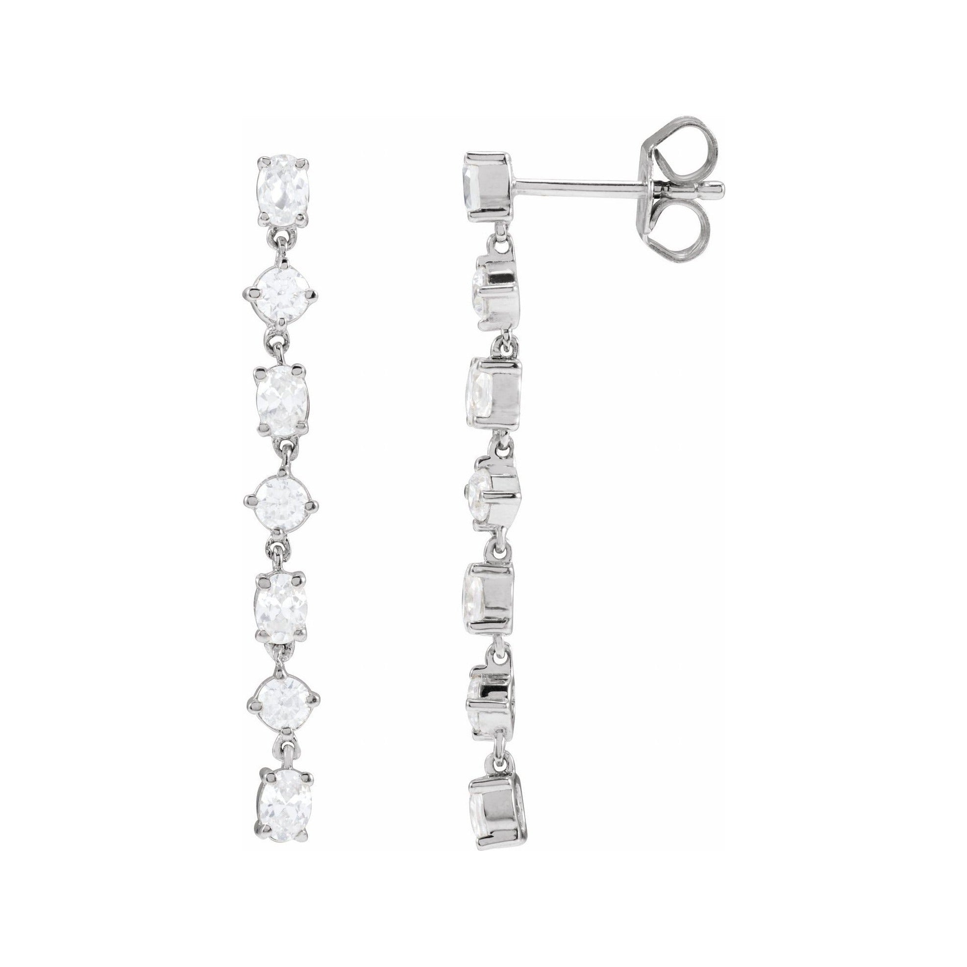 Sapphire Row Lab-Grown Diamond Fancy Mixed-Cut Tennis Earrings - 14K White Gold