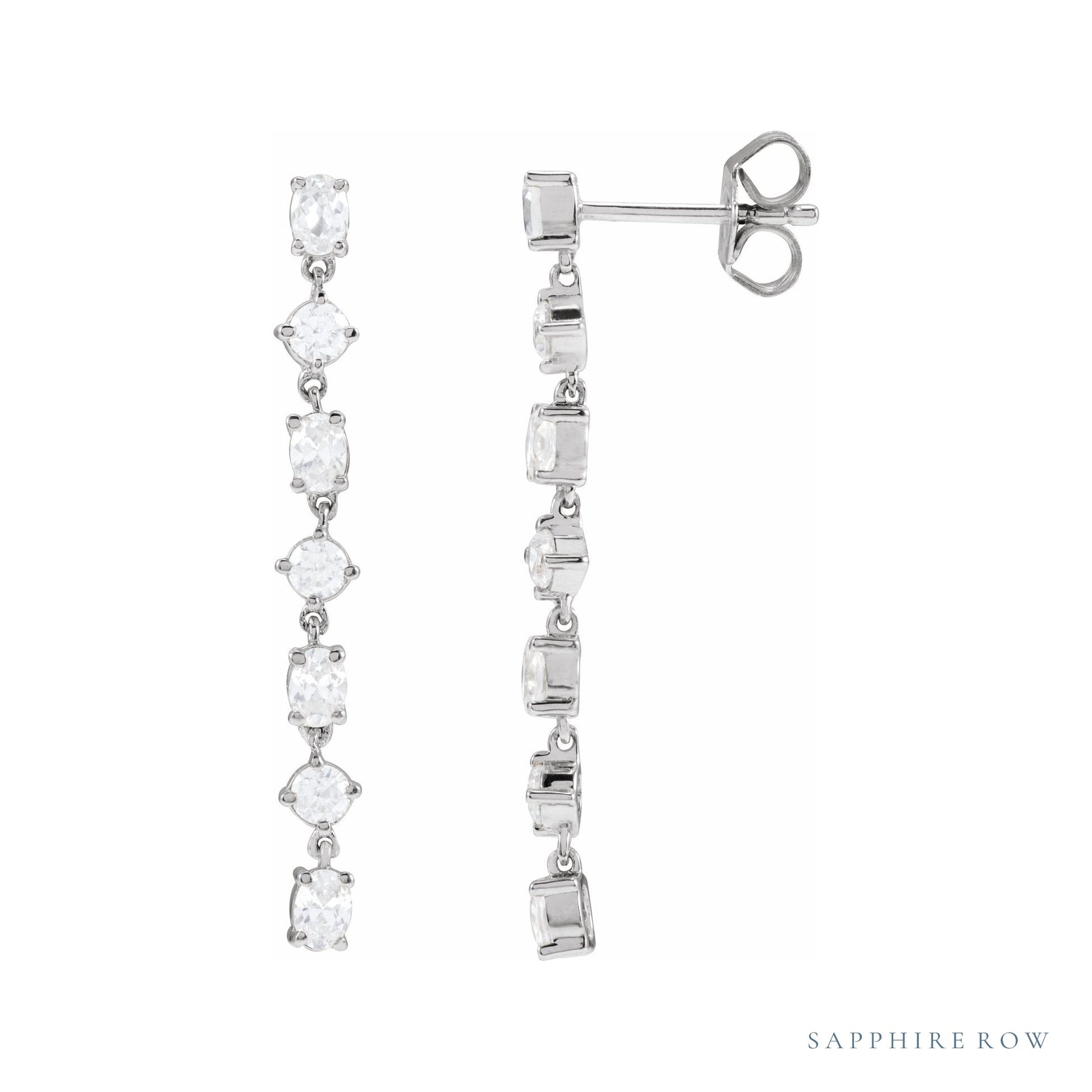 Sapphire Row Lab-Grown Diamond Fancy Mixed-Cut Tennis Earrings - 14K White Gold