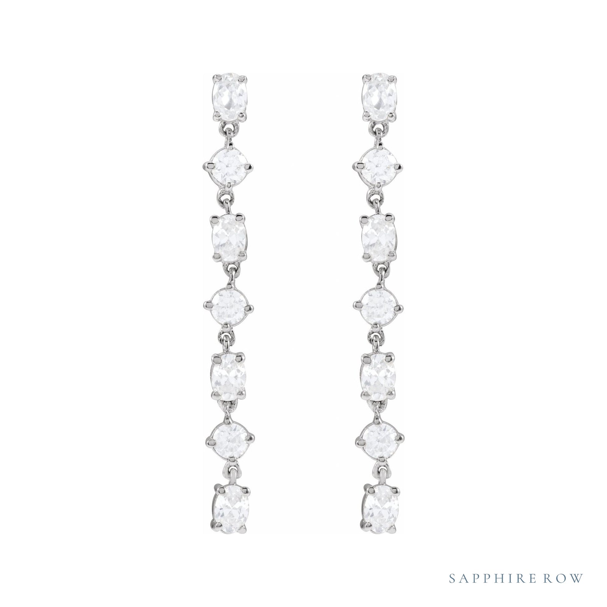 Sapphire Row Lab-Grown Diamond Fancy Mixed-Cut Tennis Earrings - 14K White Gold (view 2)