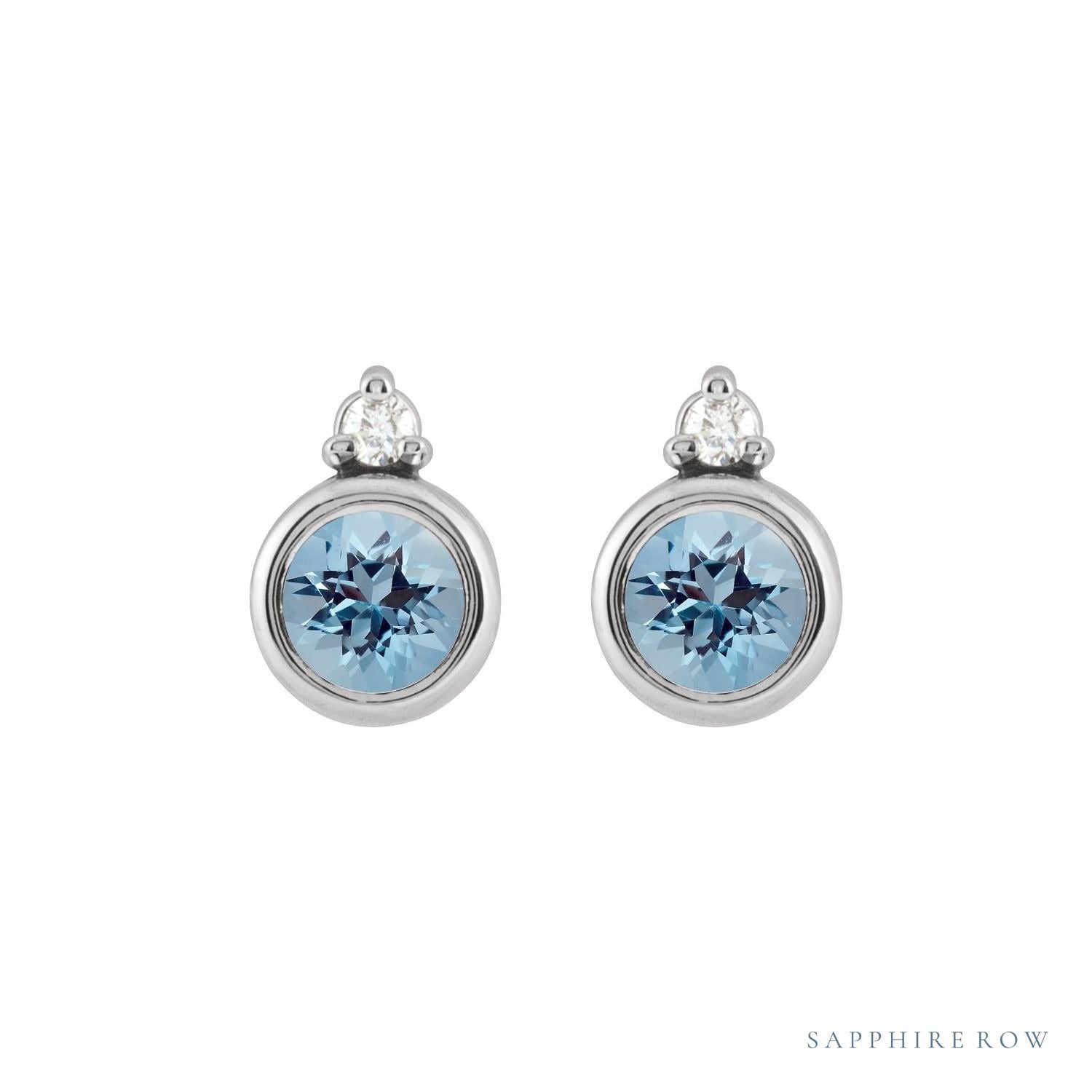Sapphire Row Natural Gemstone Accented Bezel Earrings - Aquamarine, Platinum, 4 mm (view 2)