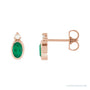 Sapphire Row Natural Gemstone Accented Bezel Earrings - Emerald, 14K Rose Gold, 5 x 3 mm