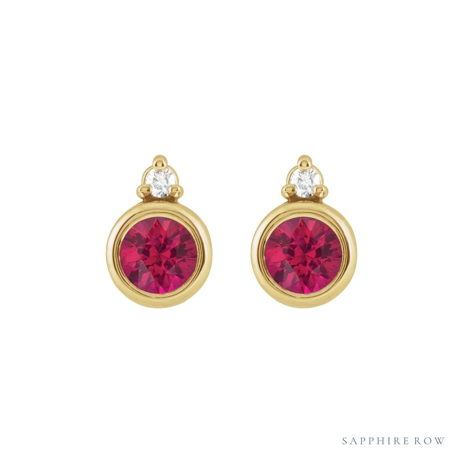 Sapphire Row Natural Gemstone Accented Bezel Earrings - Ruby, 14K Yellow Gold, 4 mm (view 2)