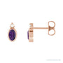Sapphire Row Natural Gemstone Accented Bezel Earrings - Amethyst, 14K Rose Gold, 5 x 3 mm